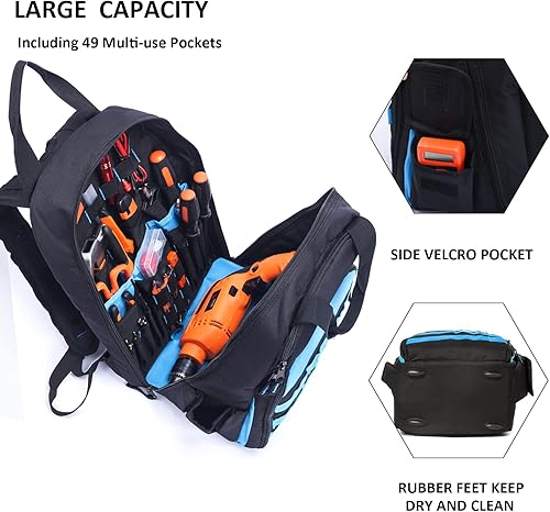 Miniatura 3 de AUMTISC Mochila de herramientas para hombres, organizador de almacenamiento de herramientas de alta resistencia, mochila para trabajos de