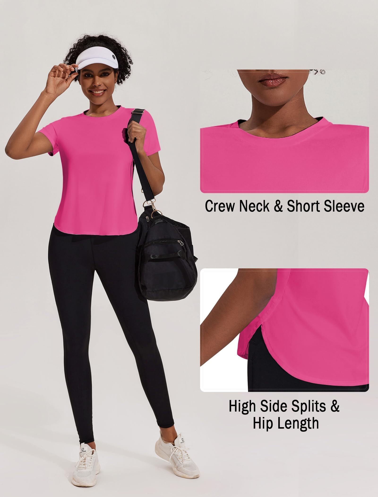 PINSPARK T-Shirt de Sport à Manches Courtes pour Femme, Protection Solaire UPF 50+, séchage Rapide, idéal pour la Course, Le Yoga et Le Fitness. Coupe Ample et Respirante. - 5