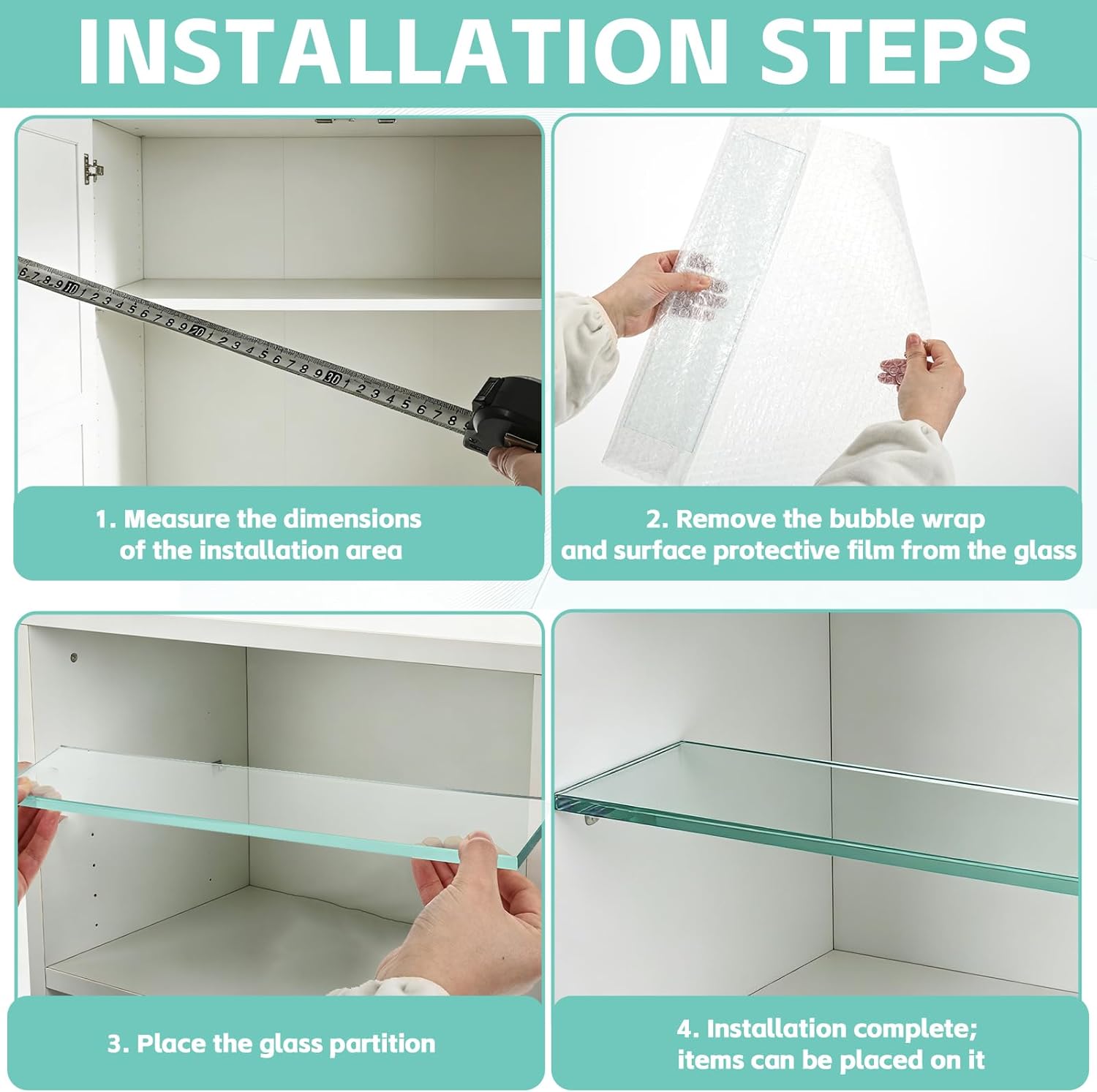4 PCS Glass Medicine Cabinet Shelves Replacement, Thcik Glass 13 Inch Bathroom Cabinet Shelf Replacement, Medicine Shelves Suitable for Living Room Bathroom Kitchen Wall Mounted and Hanging Cabinets