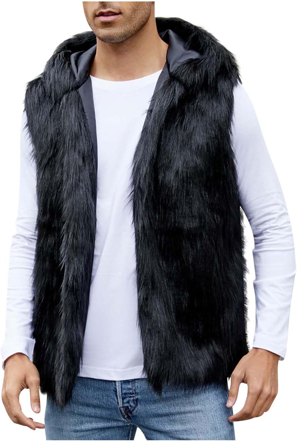 Mens Luxury Faux Fur Vest with Hood Winter Furry Jamaica Ubuy
