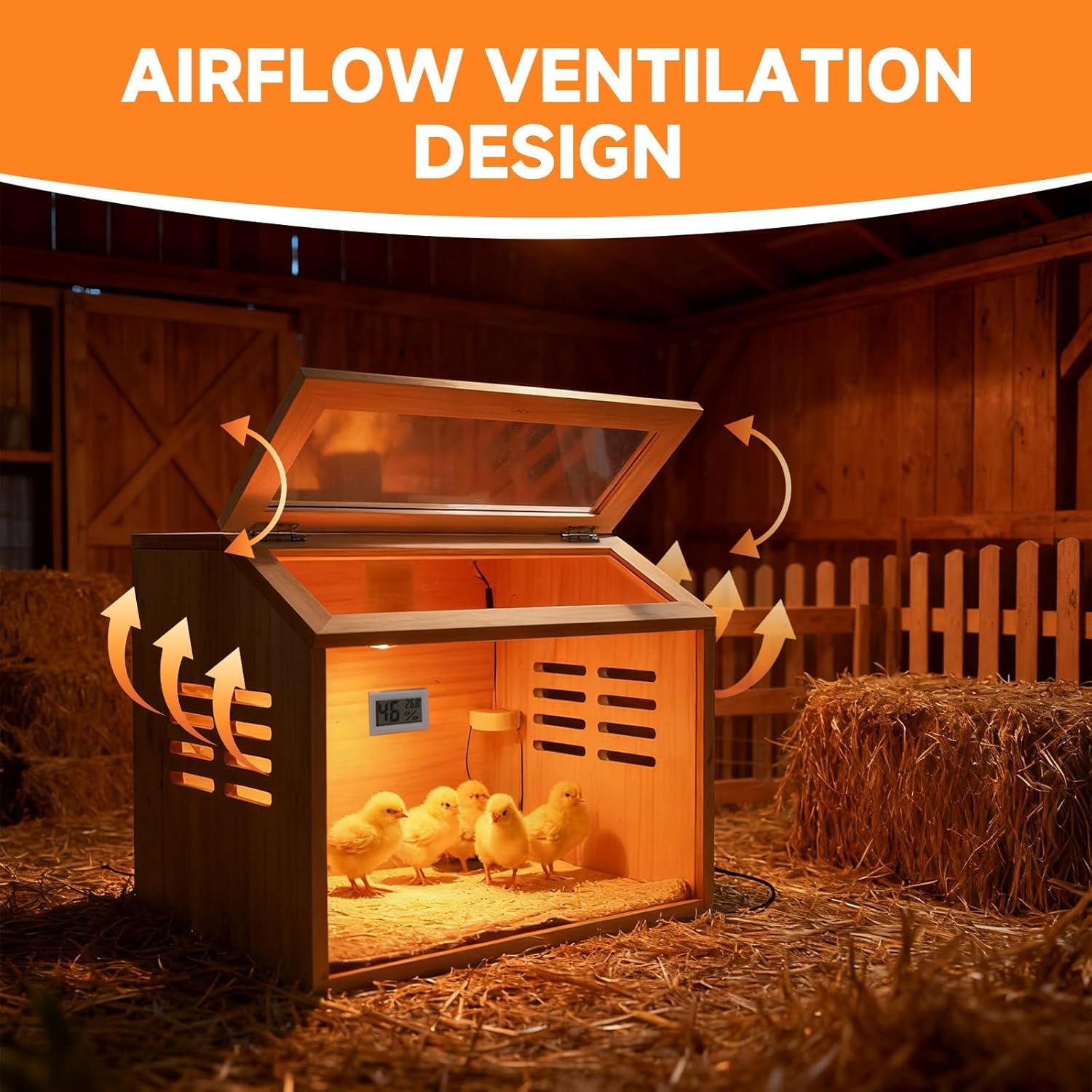 Brooder Box for Chicks Thick Wooden Chicken Brooder Box with Pre-Drilled Holes, Heating Lamp & Thermometer Included, Suitable for Chicks, Ducks, Quails, Hamsters & Small Animals 15.7 x 12 x 12 in
