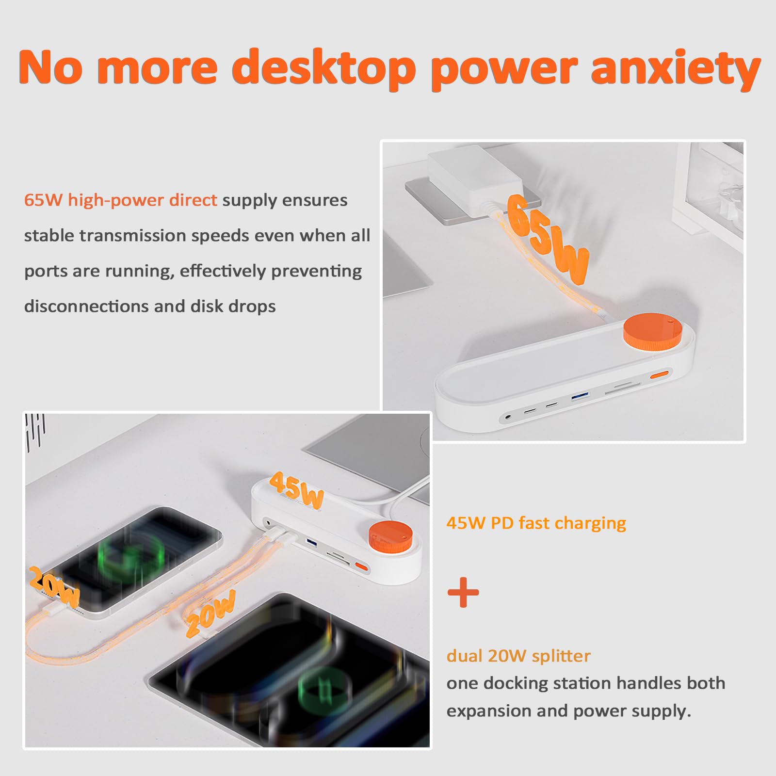 Stacja dokująca do biura 12 w 1 z przyciskiem RGB, hub USB-C, szybkie ładowanie PD 45 W, port danych 5 Gb/s, 5 portów USB, łączność bezprzewodowa 480 Mb/s i gniazdo audio 3,5 mm