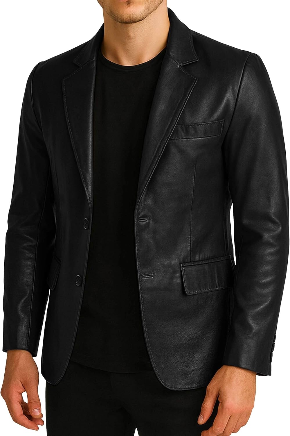 J'Jackin Men's Real Lambskin Leather Sports Blazer Jacket - Notched Lapel Collar Casual Blazers Jackets Coats for Men