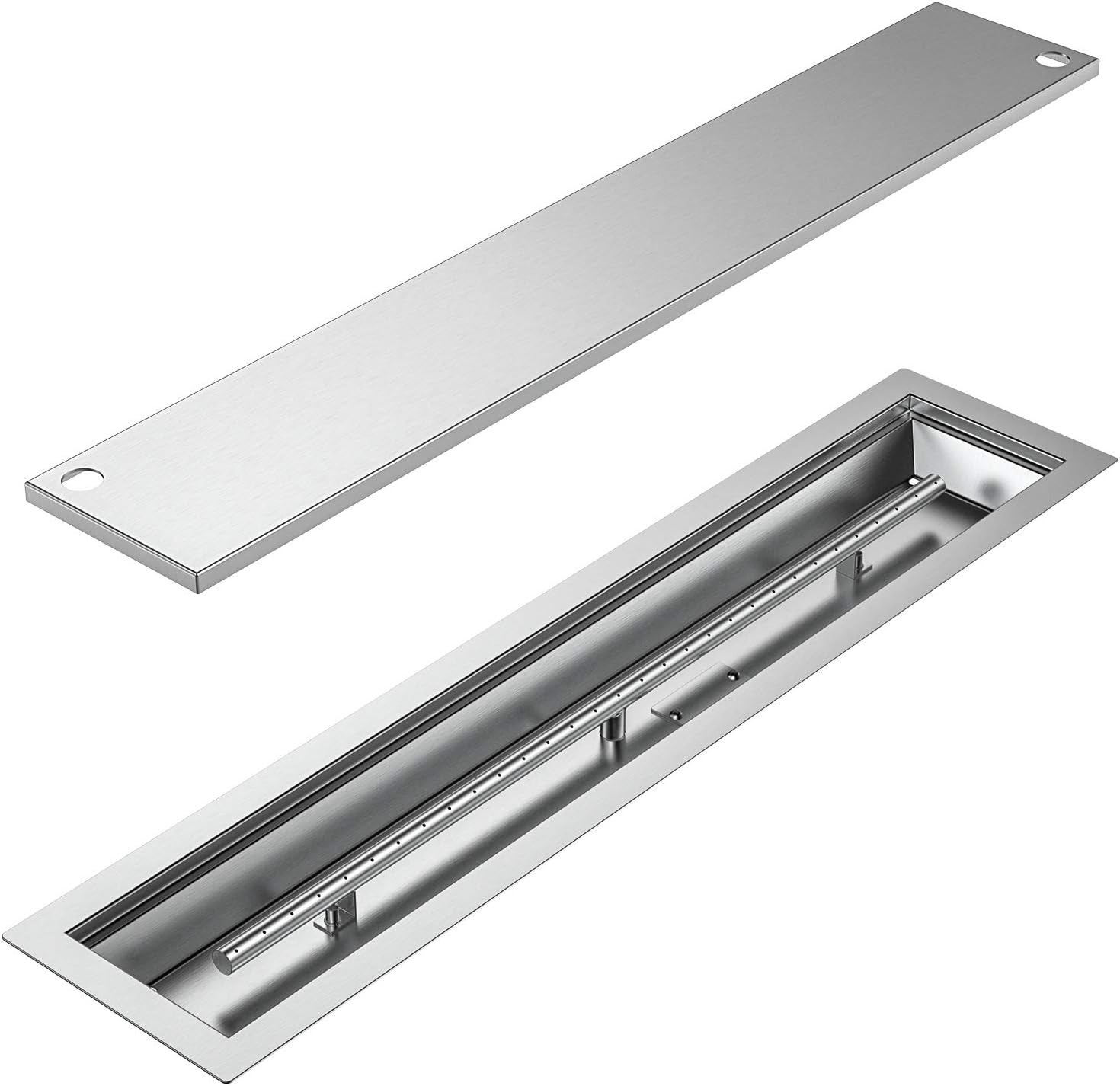 Skyflame Linear Stainless Steel Drop-in Fire Pit Pan and Burner with Burner Cover, 36 by 6-Inch