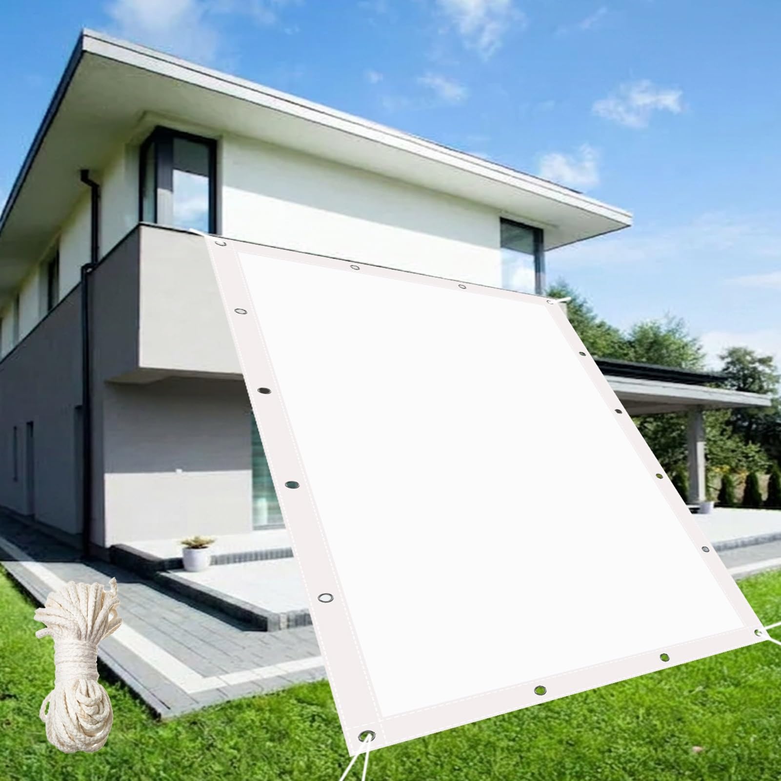 Tenda da Sole per Esterno 190 x 195 cm Protección Rayos UV Tenda Parasole Senza Foratura per Esterno, Giardino, Terrazzo, Balcone, Bianco
