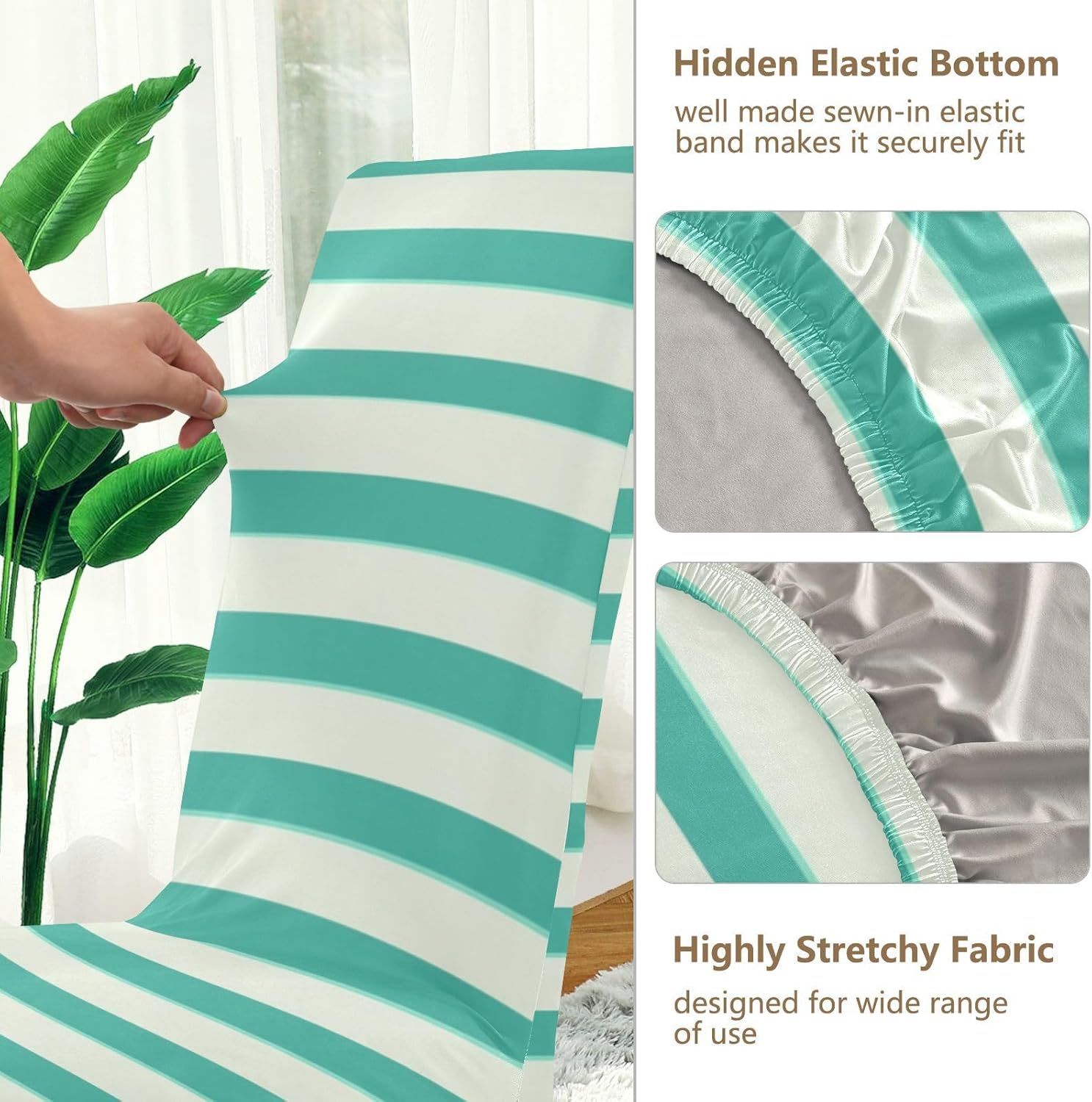 ALAZA Chair Covers for Dining Room, Mint Green Stripes Stretch Chair Cover Sets Chair Protector Removable Washable for Ktichen Restaurant Hotel