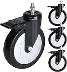 3 inch Caster Wheels M12-1.75 x 25 Threaded Stem Casters Set of 4 Heavy Duty 1000lbs Double Lock Mechanism & Quiet Casters for Wire Shelving, Carts, Furniture