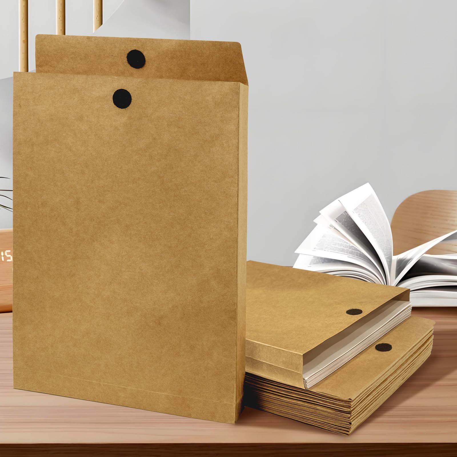 Cheardia Lot de 30 enveloppes d'expédition en kraft extensibles de 33 x 24 cm, très résistantes à la déchirure avec fermeture , 200 g/m², pour rangement de documents de bureau, photos, organisation