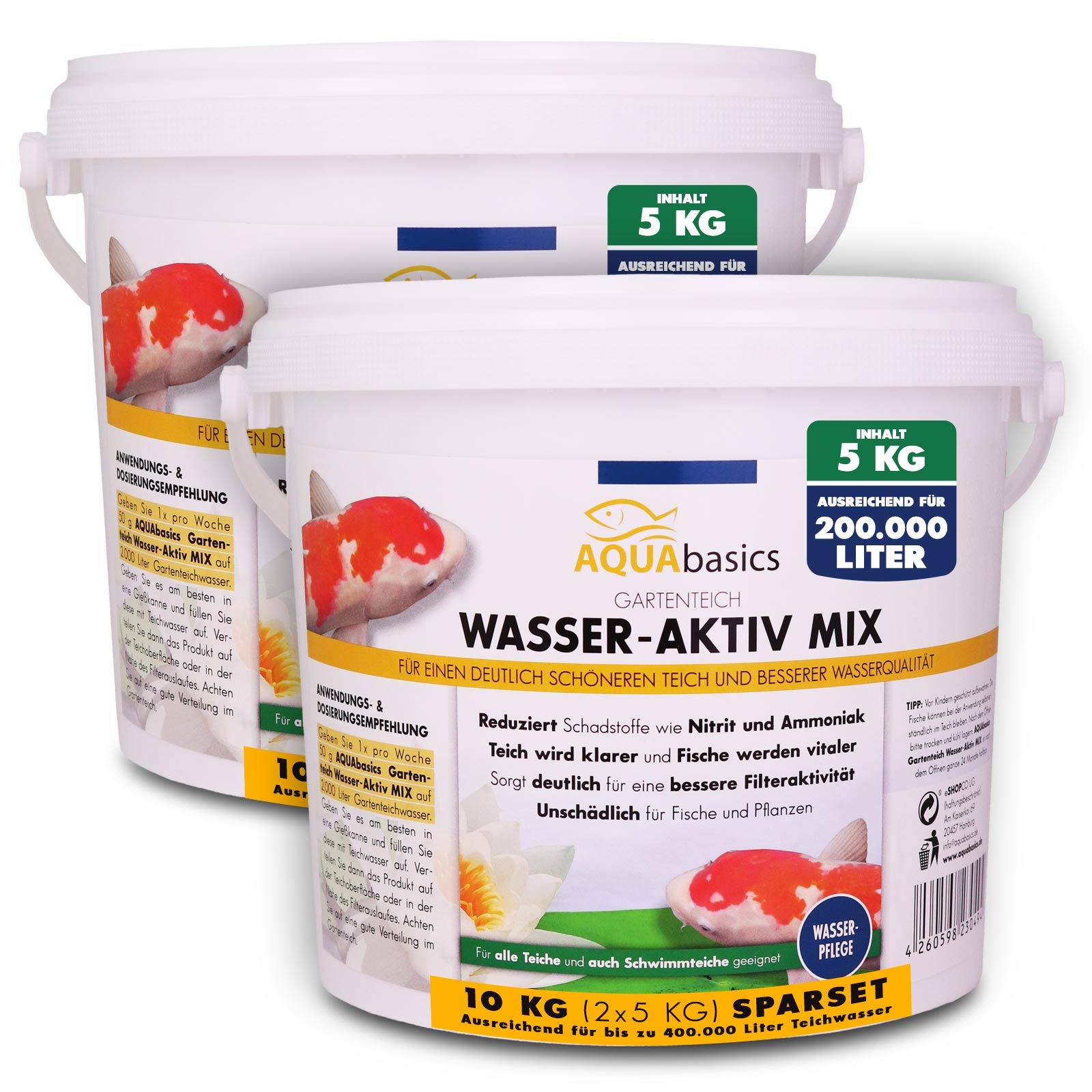 AQUAbasics Gartenteich Wasser-Aktiv Mix für eine bessere Wasserqualität, Gute Wasserwerte und klares Wasser - Reduziert Schadstoffe wie Nitrit und Ammoniak, Größe:5 kg