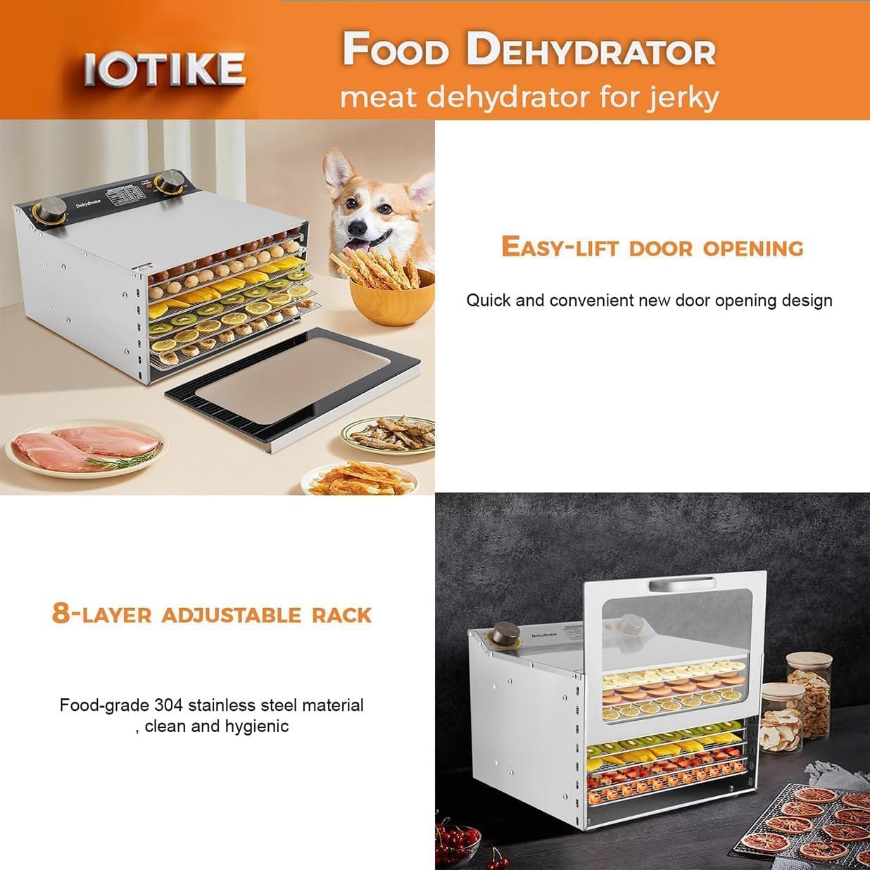 Electric Freeze Dryer & Food Dehydrator with 12H Timer & Temp Control - Stainless Steel 8-Layer Fruit, Jerky, Herbs, Veggies & Dog Treats Maker
