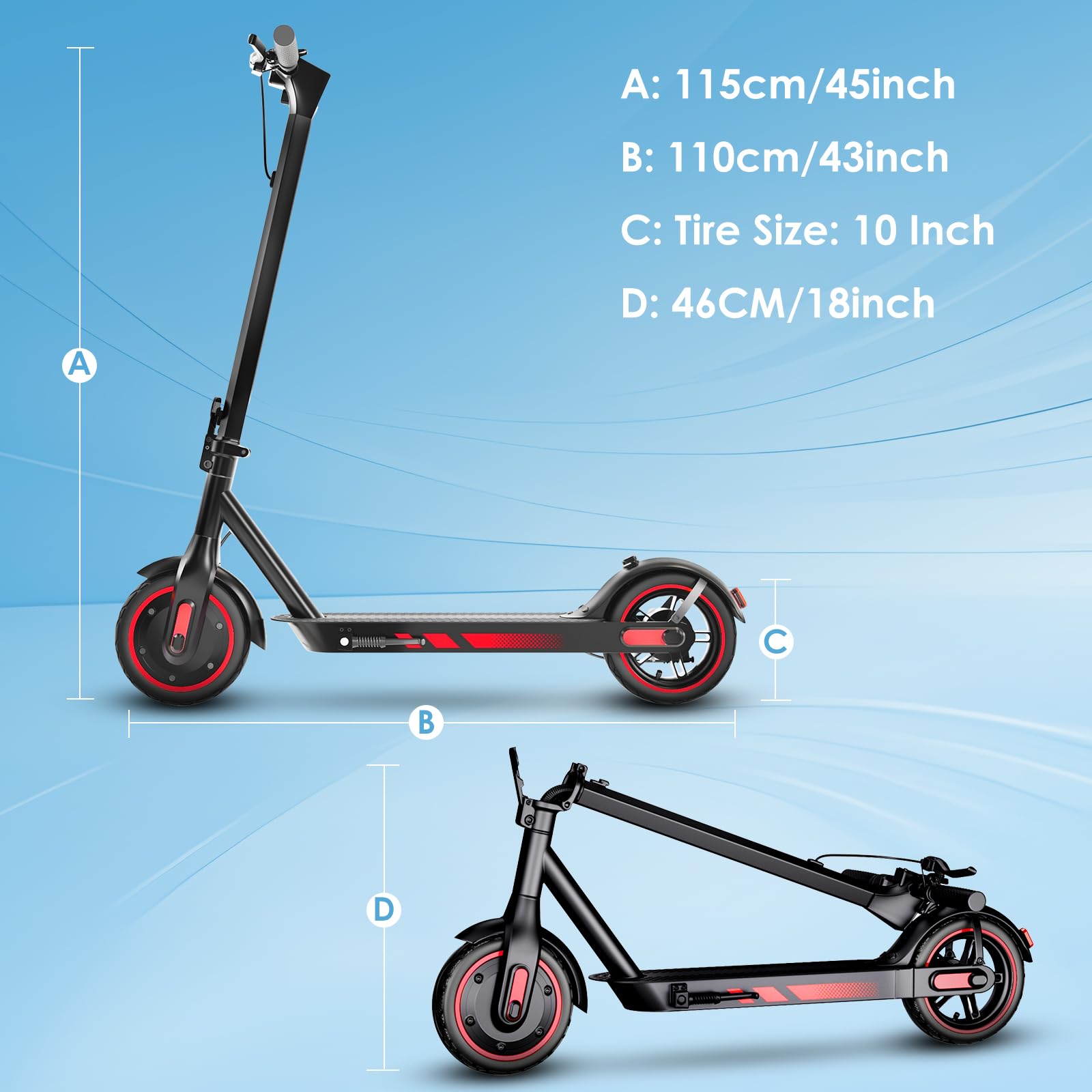 Monopattino Elettrico per Adulti, Pneumatici 10", Motore Potente 500W, Autonomia fino a 40 km, Velocità Massima 25 km/h, Doppio Sistema di Illuminazione e Freni a Tamburo, Controllo via App Smart