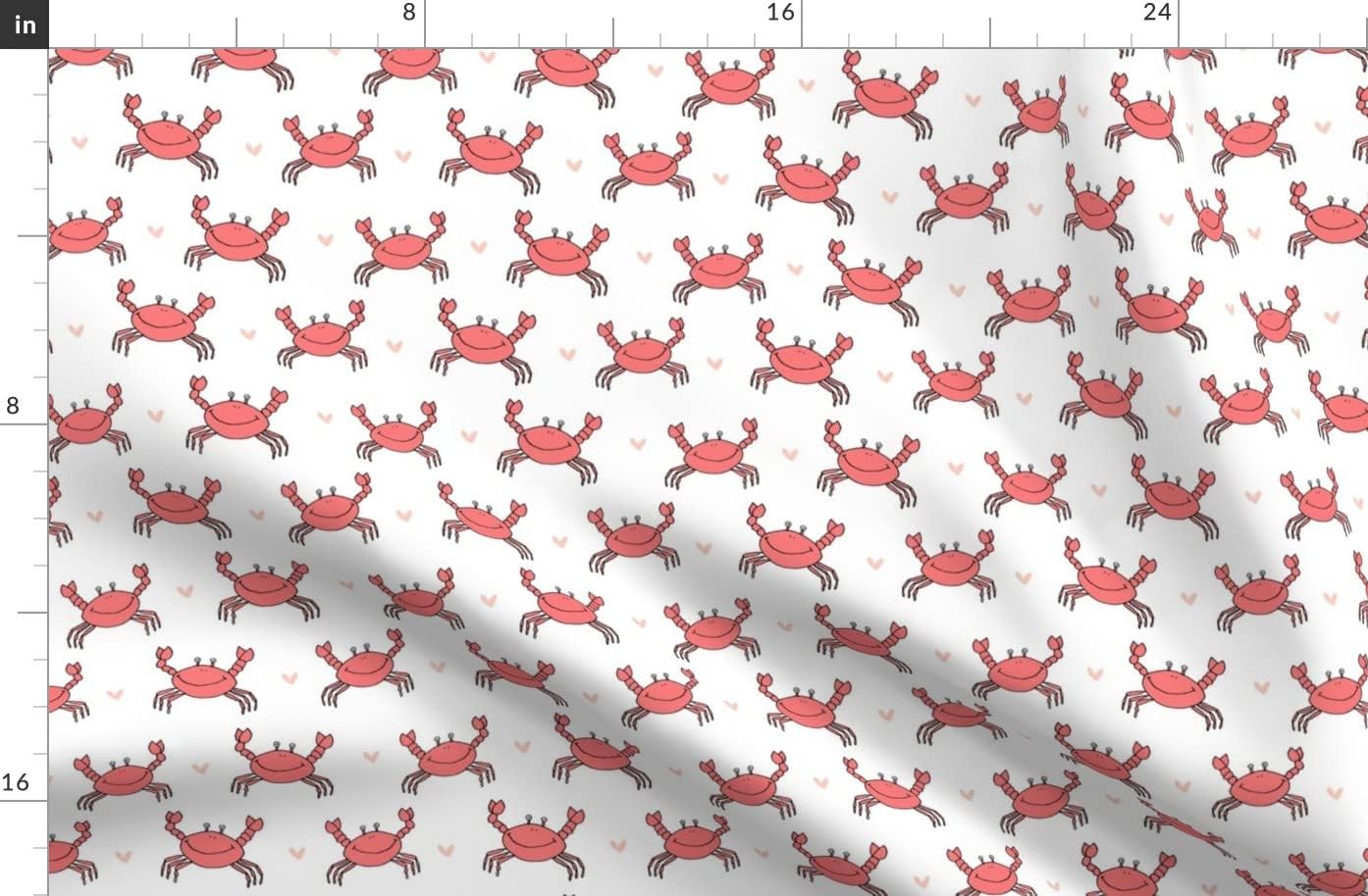 Spoonflower Fabric - Dancing Crab Coral Cute Summer Nautical Best Crabs Ocean Sea Printed on Organic Cotton Sateen Fabric by The Yard - Sewing Quilting Apparel Home Decor