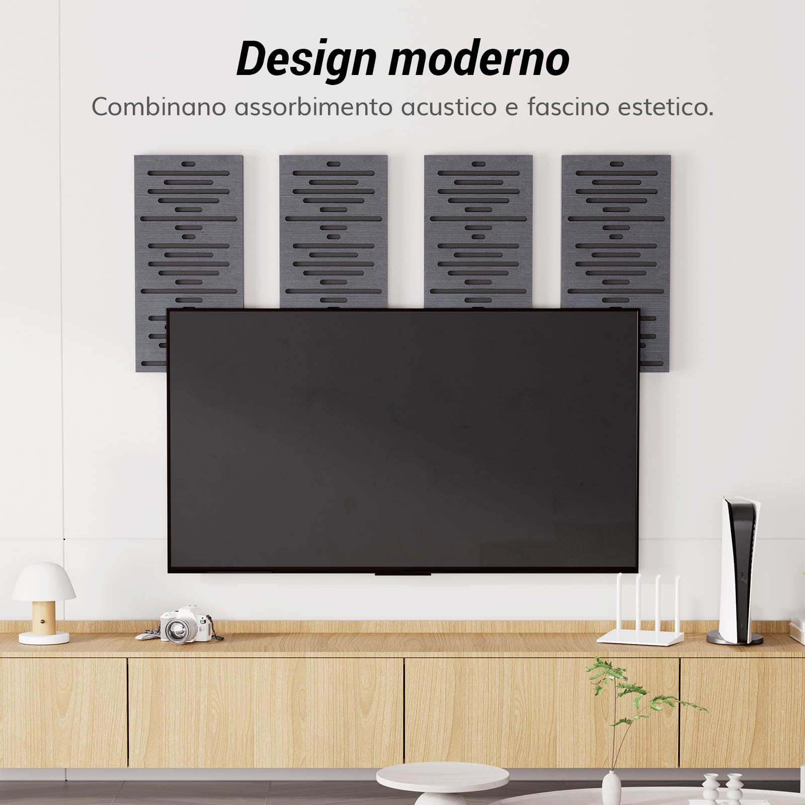 TONOR 4 Pezzi Pannelli Fonoassorbenti Decorativi, Pannelli Acustici per Isolanti InsoNorizzanti Decorativi per Pareti, Studi di Registrazione, Sala Sonferenze, Stanza, 60x30x4,7cm, Nero