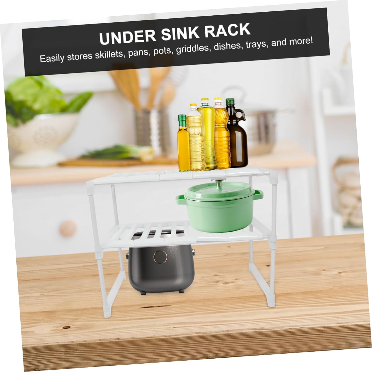 Cabilock Sink Organizer Rack Adjustable Storage Holder for Kitchen Bathroom Multi-functional Shelf for Pots and Pans Space-saving for Neat and Orderly Storage