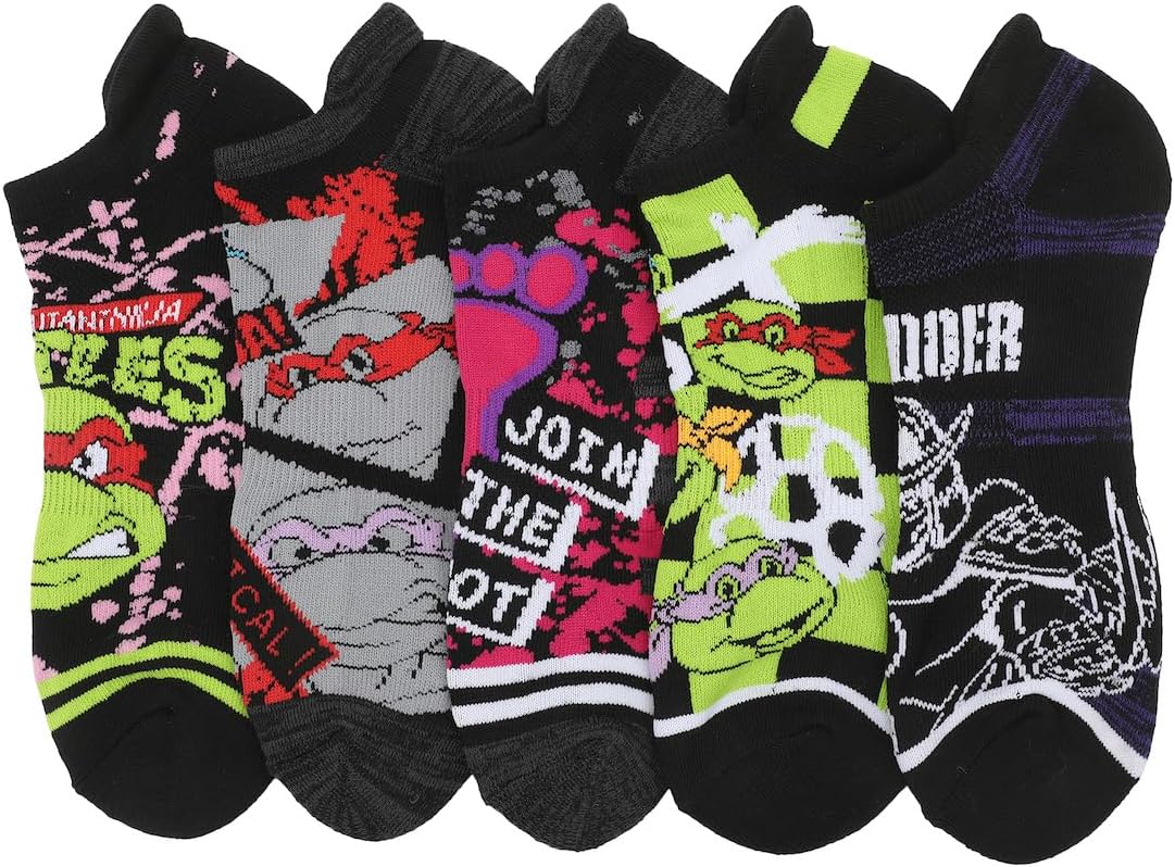 Bioworld Teenage Mutant Ninja Turtles Character Art Men's 5-Pair Ankle Socks
