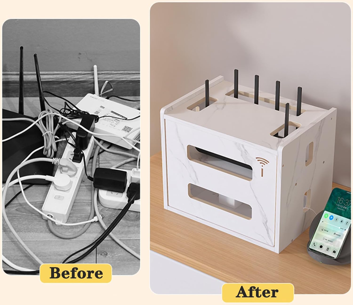 Desk WiFi Router Storage Box,Wireless Router Storage Cabinet, Fences Shelf,Household Power Cord Arrangement Box for Bedroom Living Room,B_2