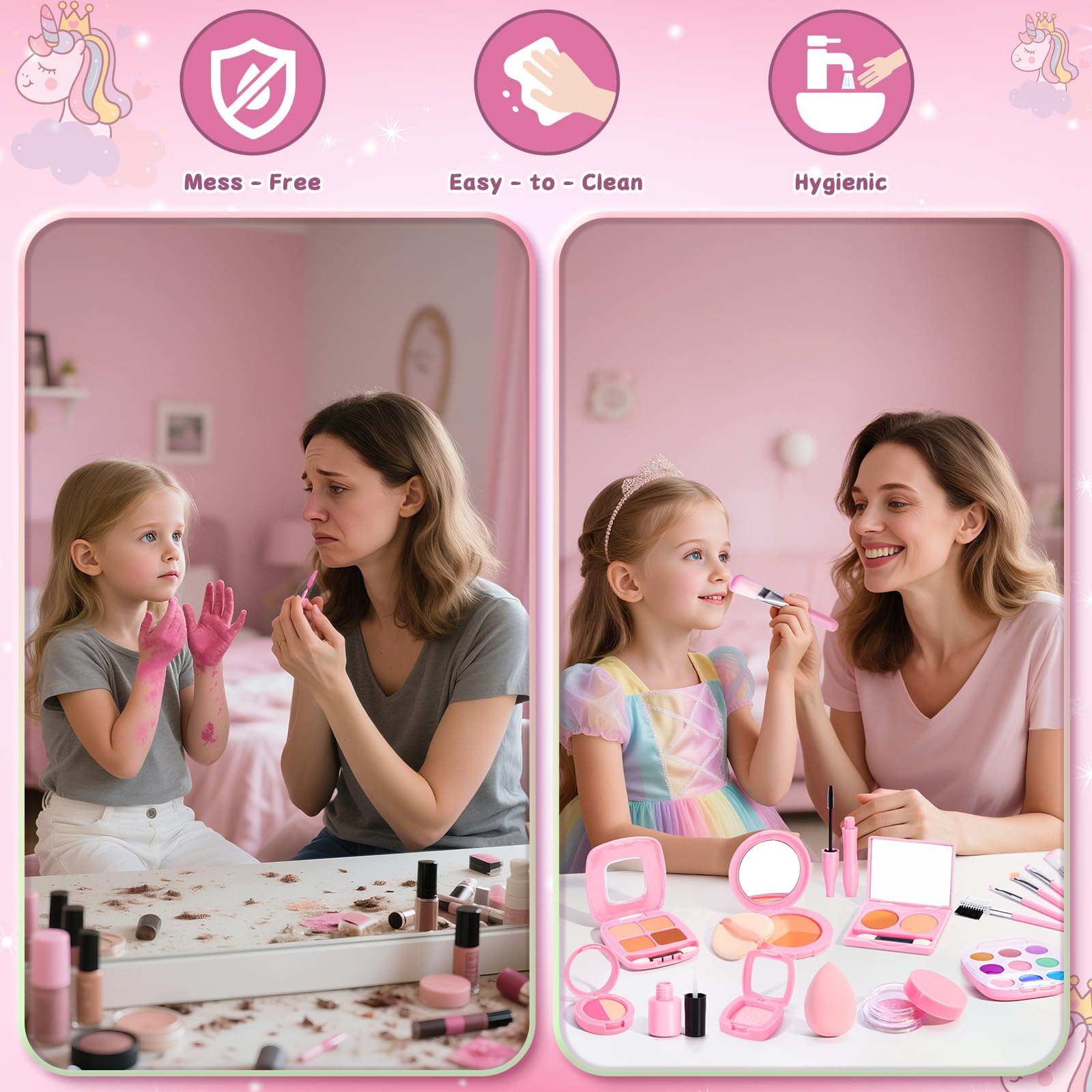 Juego de maquillaje para niños de 3 a 5 años, kit de maquillaje falso para niños pequeños, kits de maquillaje para niñas pequeñas de 4 a 6, juguetes de maquillaje falsos para regalo de cumpleaños 5