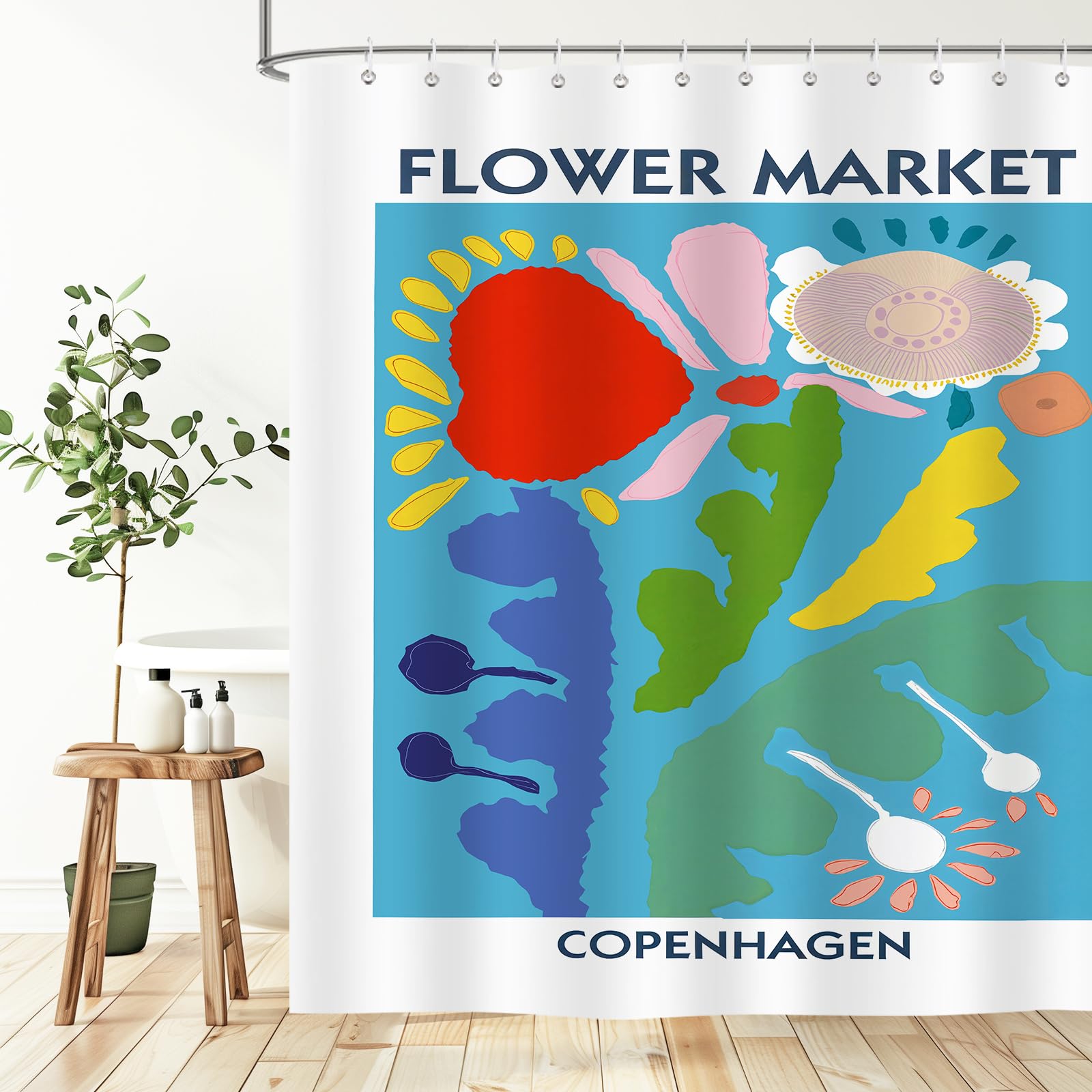 BREASOME Abstract Floral Shower Curtain 180 x 180 cm Matisse Art Shower Curtain for Bathroom Decor Mould Proof Waterproof Polyester Fabric Bath Curtain with 12 Hooks - Image 3