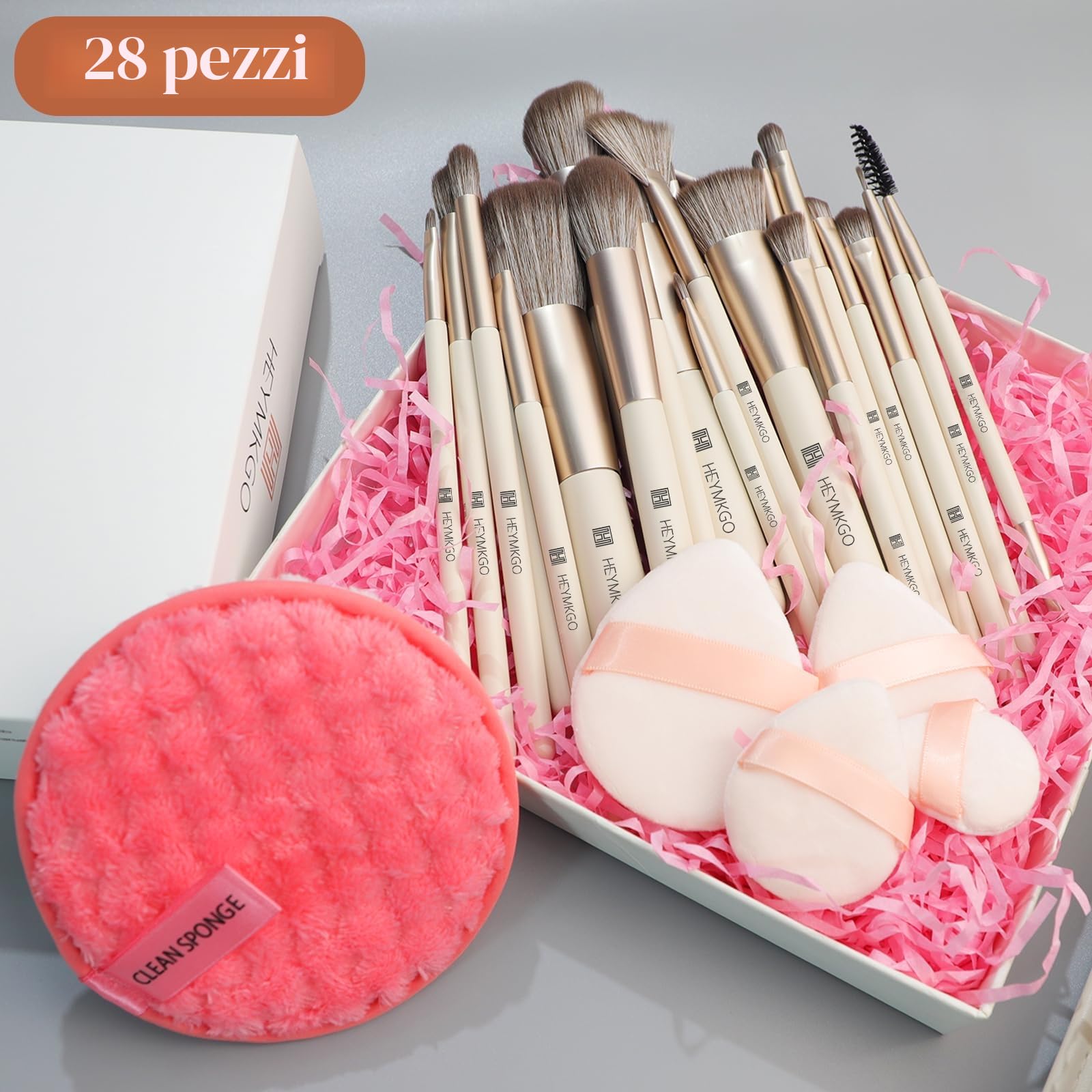 HEYMKGO Pennelli per Trucco Pennello 22PCS Professionale Sintetico Premium Fondotinta Cipria Fard Pennello Viso Ombretto Eyeliner Pennelli per Trucco+4 Puff Trucco Spugna Pulizia+Borsa Cosmetici