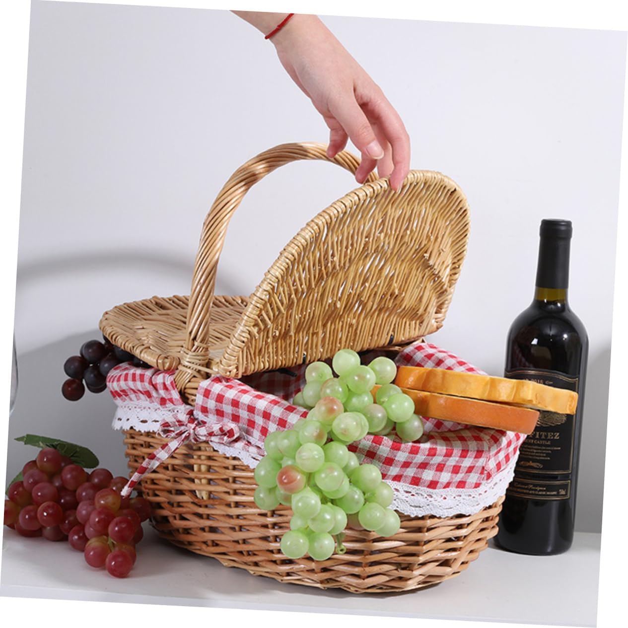 Woven Picnic Basket Handles Portable Storage for Fruits and Vegetables Rustic Design for Outdoor Gatherings and Road Trips