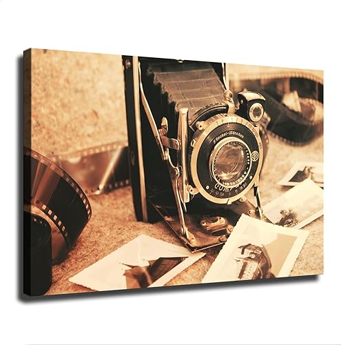 Lienzo retro para cámara de fotos vintage amarillo pastel vintage para sala de estar, dormitorio, impresiones de pintura, decoración de baño de