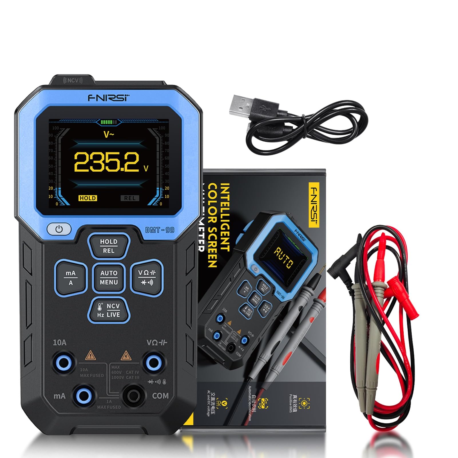 DEWIN DMT-99 Multimetro Digitale di Tensione,Tester Elettricista 10000 Conti Tester Digitale Ricaricabile con Modalità di Registrazione e Monitoraggio dei Dati