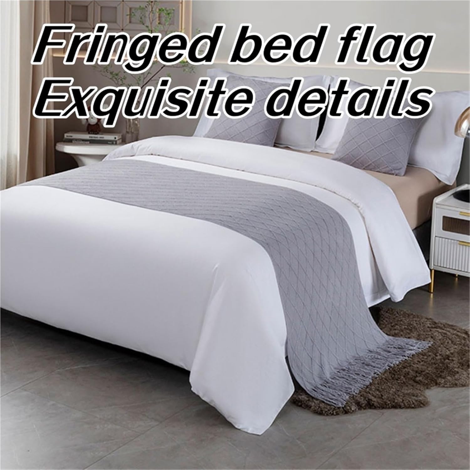 Checkered Bed Runner, Soft Rhombus Beds Scarf, Hotel Quality Scarf for Bedroom, Decorative Accent Bedding Throws for Hotels Homes and Guestrooms