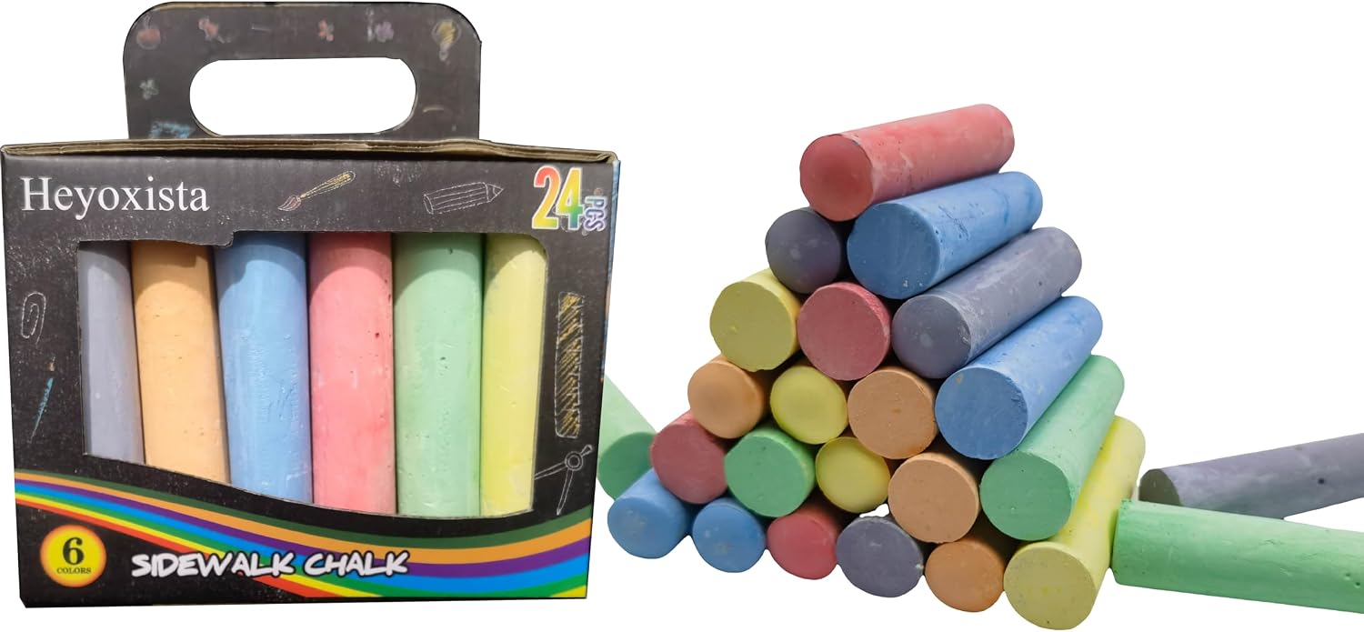 Washable Sidewalk Chalk(24 Count 6 Colors),Jumbo Non-Toxic Outdoor Chalks Set for Art Play and Outdoor Play,Painting on Chalkborad,Blackboard and Playground