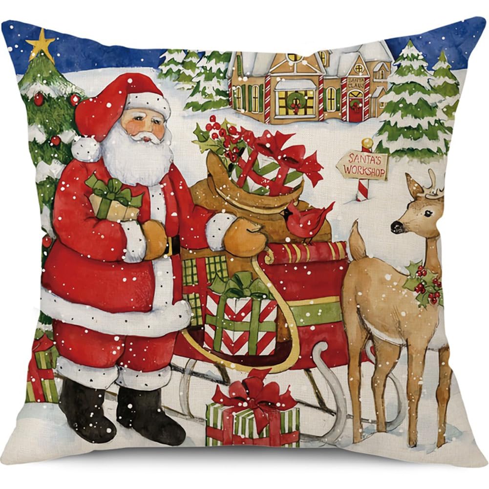 Christmas Cushion Covers Set of 4 Red Green Blue Xmas Pillow Cases 45x45 cm Soft Polyester Square Santa Claus Decorative Throw Pillow Covers 18x18 inches for Bedroom Living Room Sofa Couch Bed Decor - Image 2