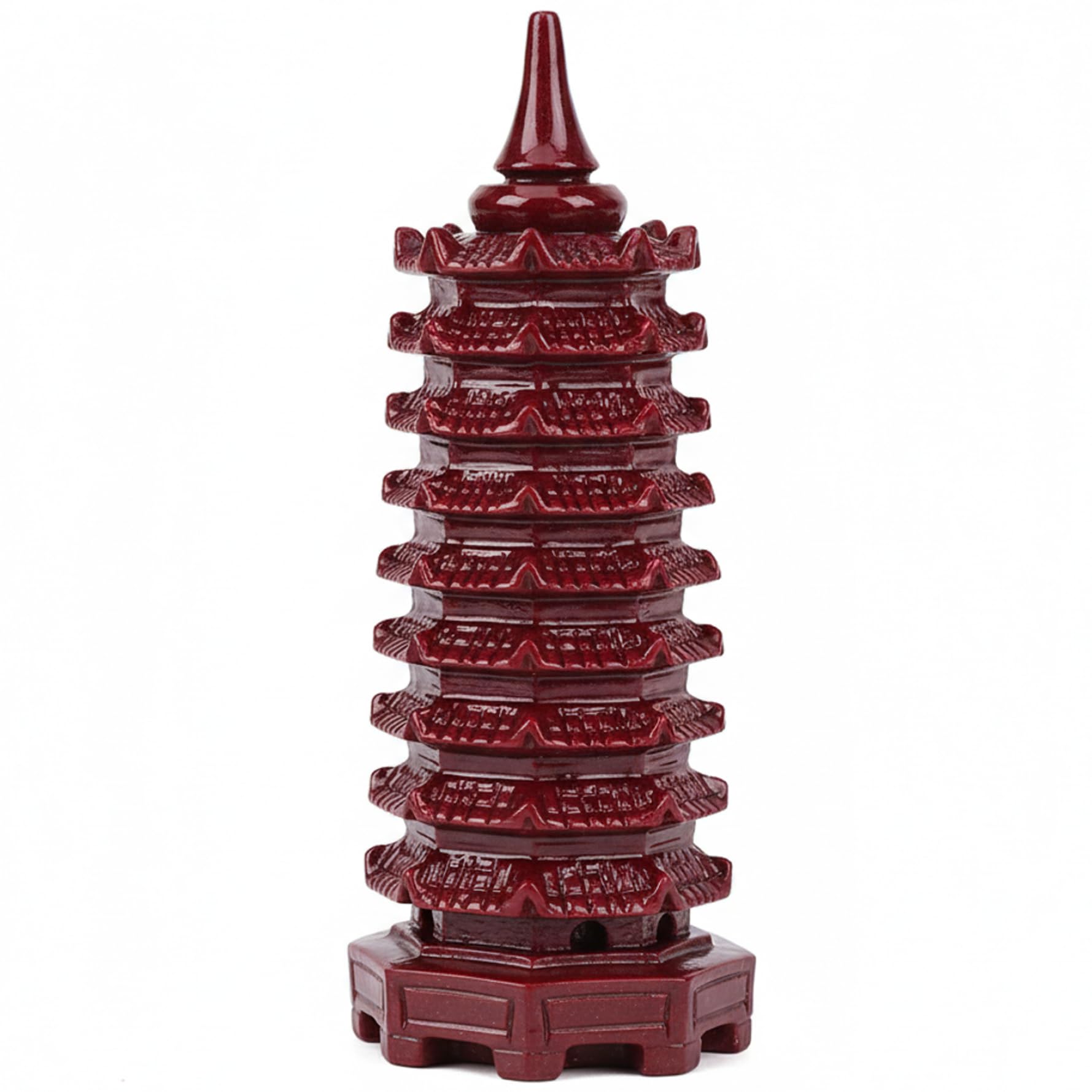 Pagode 9 Niveaux cinabre Feng Shui - Statue érudit pour bureau et maison