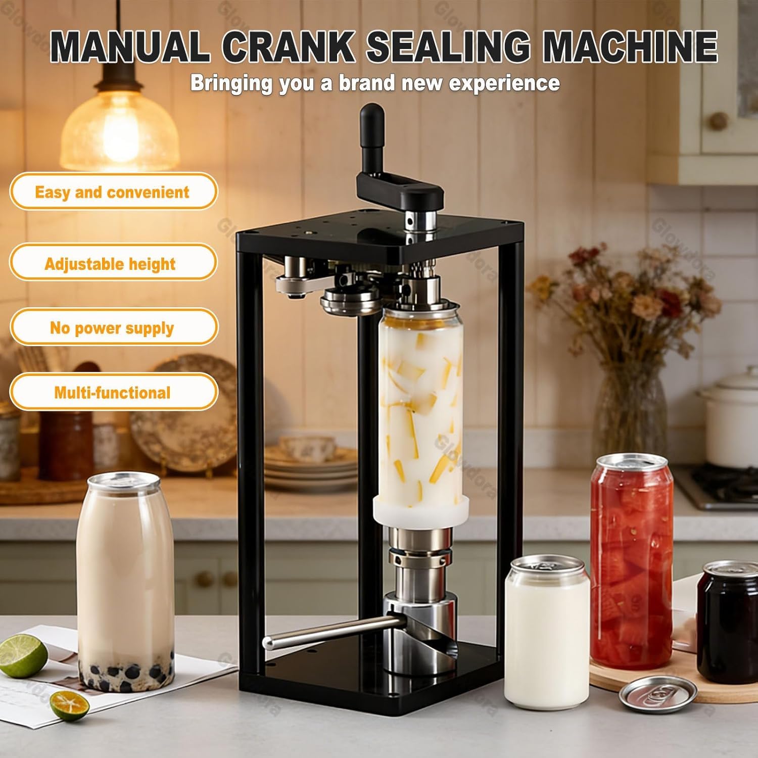 Manuelle Dosenversiegelungsmaschine, Handkurbel, Soda-Dosenversiegelung für 330/500/650 ml Gläser, geeignet für Konserven, Milchtee, Kaffee, Versiegelungsdurchmesser 55 mm