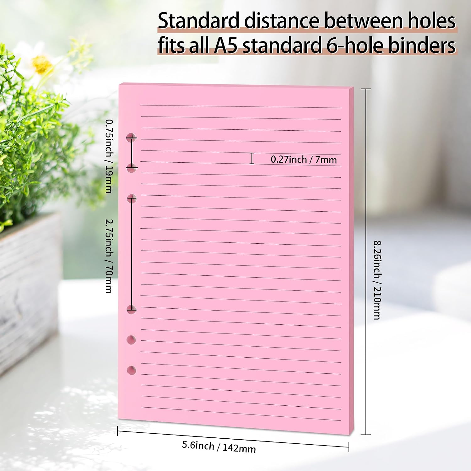 Lined Refill Paper,A5 Colorful Ruled Journal Fillers for 6-Ring Binder, Planner Inserts,5-color 120 GSM Thick Loose Leaf Paper,100 Sheets/200 Pages(100, A5（8.26x5.6in）) thumbnail