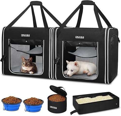 Petskd Portador portátil doble para mascotas 2 en 1, jaula de viaje para gatos de 36 x 17 x 17 pulgadas, doble grande con caja de arena, jaula de