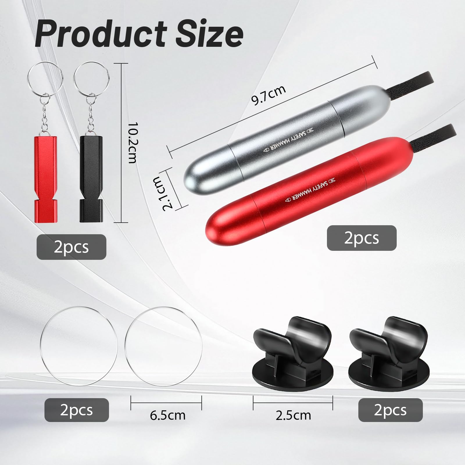 2 Stück Auto Nothammer Mit Gurtschneider - Grau/Rot Mit Testglas