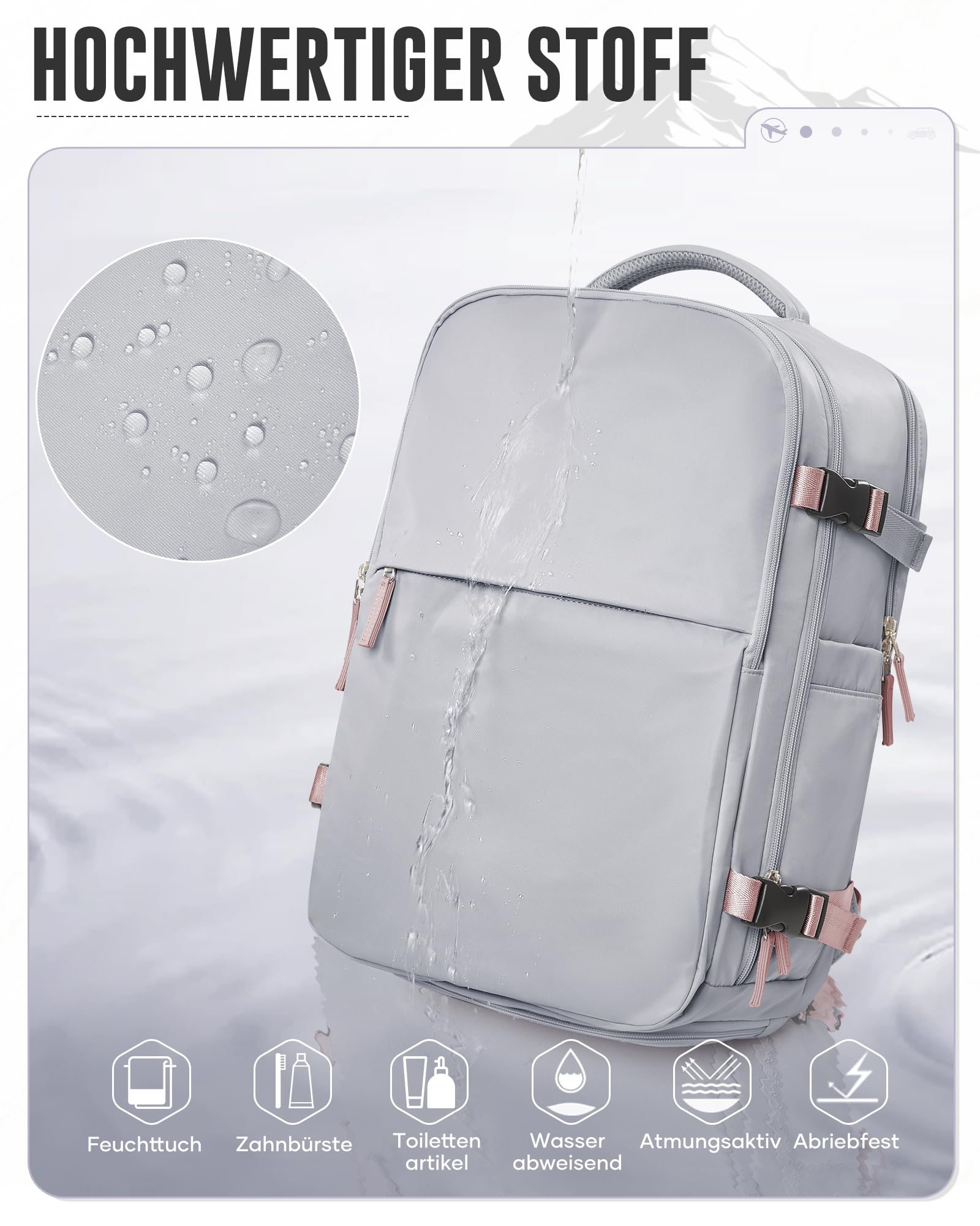 Vakuum Rucksack Handgepäck Flugzeug mit Schuhfach, Ryanair Reiserucksack Handgepäck mit Vakuumsystem, Rucksack Wasserdicht Laptop 14 Zoll für Damen Herren Airbag(Grau)