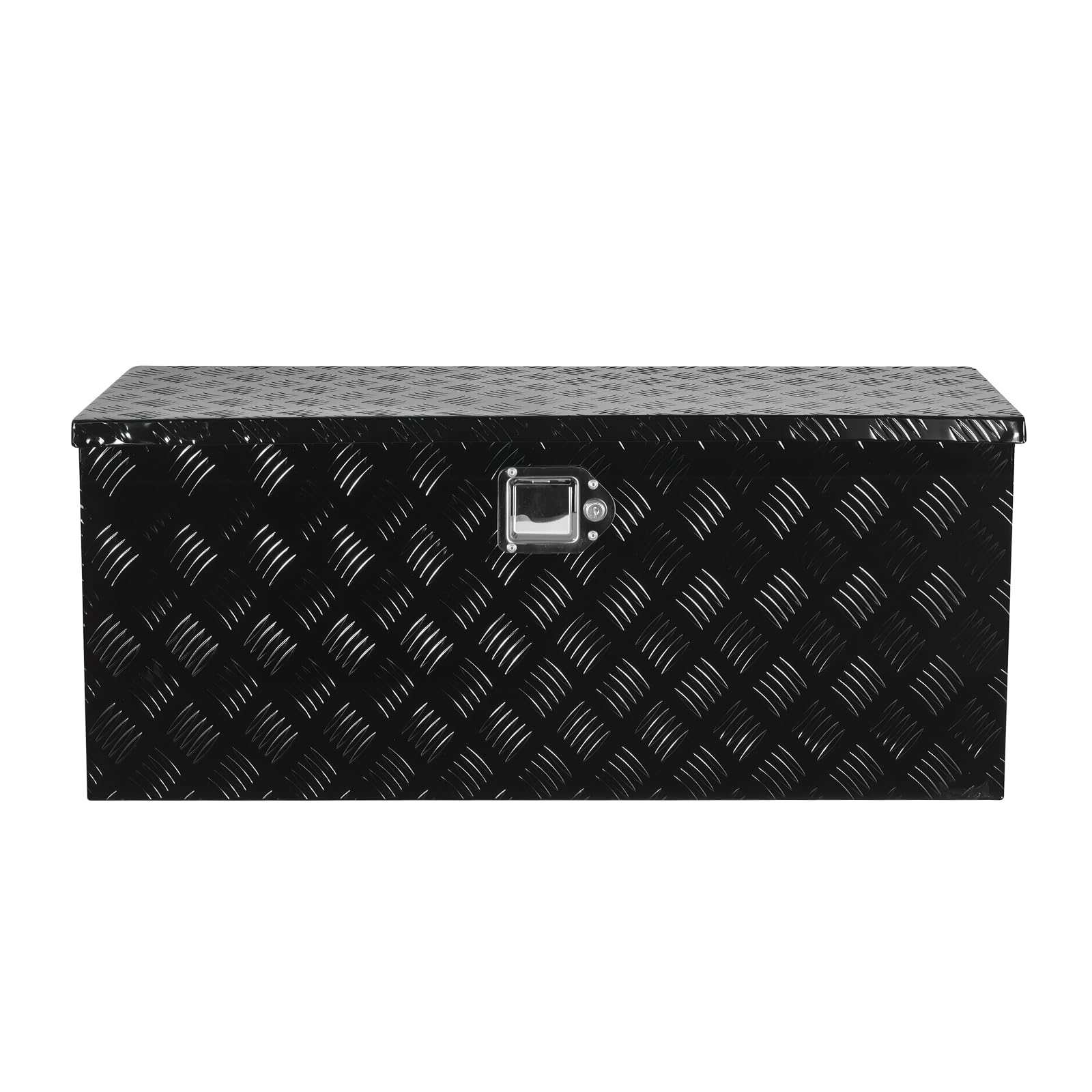 VEVOR Werkzeugkasten aus Aluminium für die Ladefläche, gestreifte Werkzeugkiste (899 x 370 x 370 mm) mit seitlichem Griff & ausziehbarem Regal, Aufbewahrungs-Organizer für Anhänger Schwarz