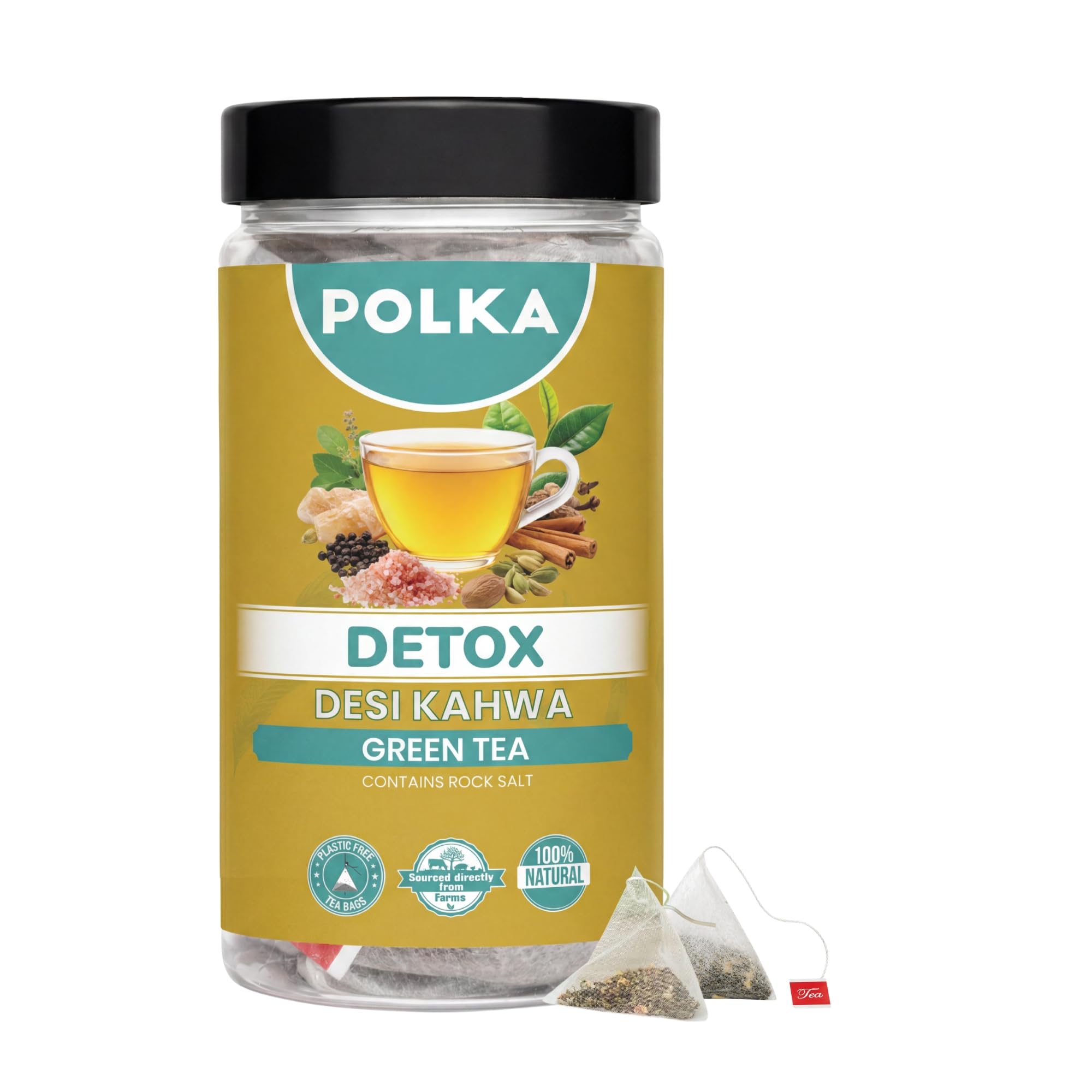 POLKA GreenTea 20 Bags Kahwa Detox Tea Green Tea for Weight Loss Detox Desi Kahwa Supports Digestion & Flu Infection