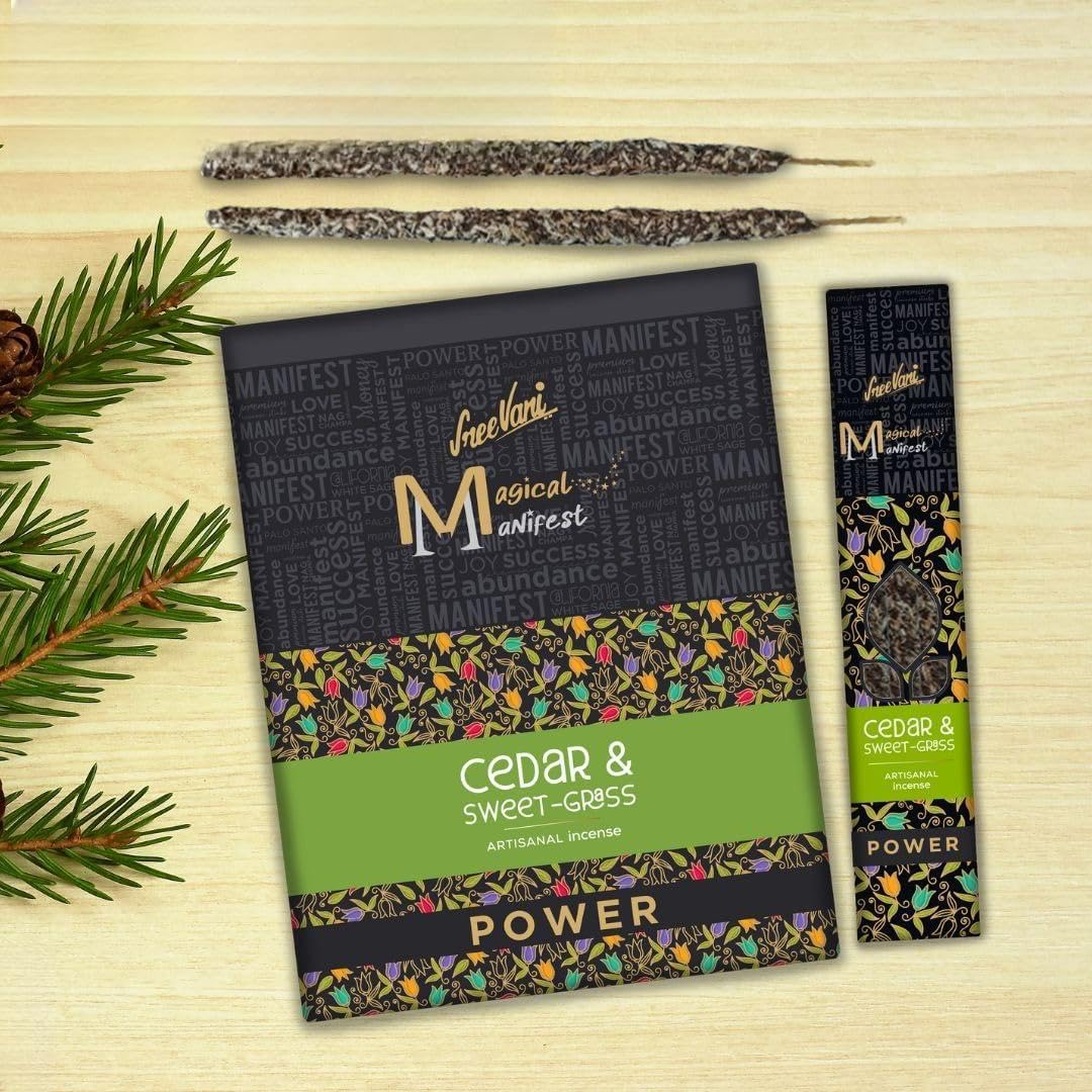 Sree Vani Perfumery Magical Manifest Cedar & Sweet Grass Artisanal Incense Sticks – Power Manifestation, Woody Herbal Aroma, Premium Perfumery Works