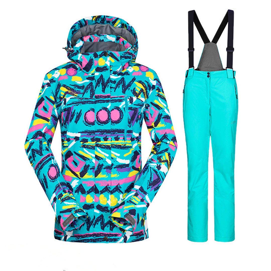 Saeohnssty Damska kurtka zimowa, kurtka snowboardowa, narciarstwo, sport, kombinezon, wodoodporny, snowboard, kombinezon, czarny, zestaw M