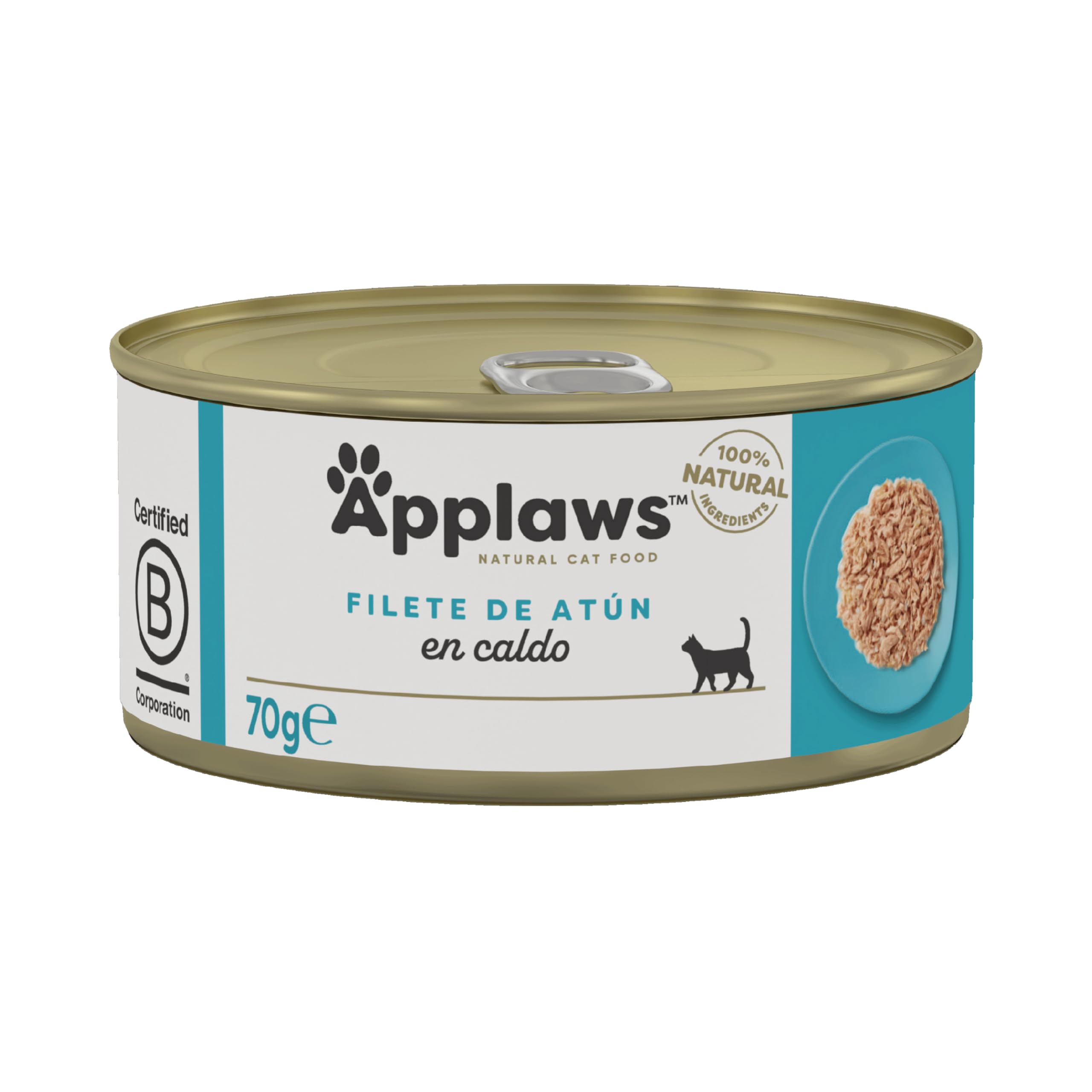 Comida húmeda de Filete de Atún 100% Natural de Applaws en caldo para gatos adultos - 24 latas de 70g