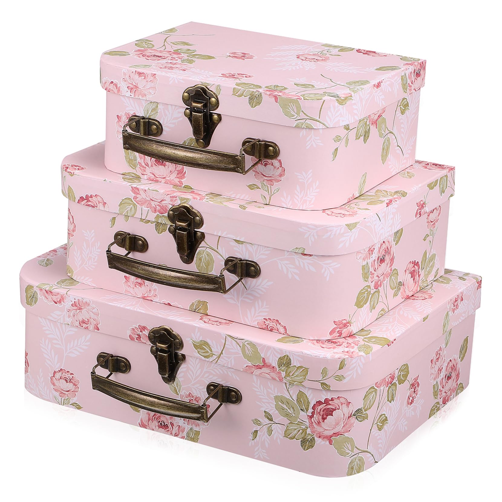 GOOHOCHY 3piezas Caja De Almacenamiento Decorativa Cartón Con Estampado Floral De Maletas Para Bodas Cumpleaños y Eventos Especiales Para Guardería y Decoración Vintage