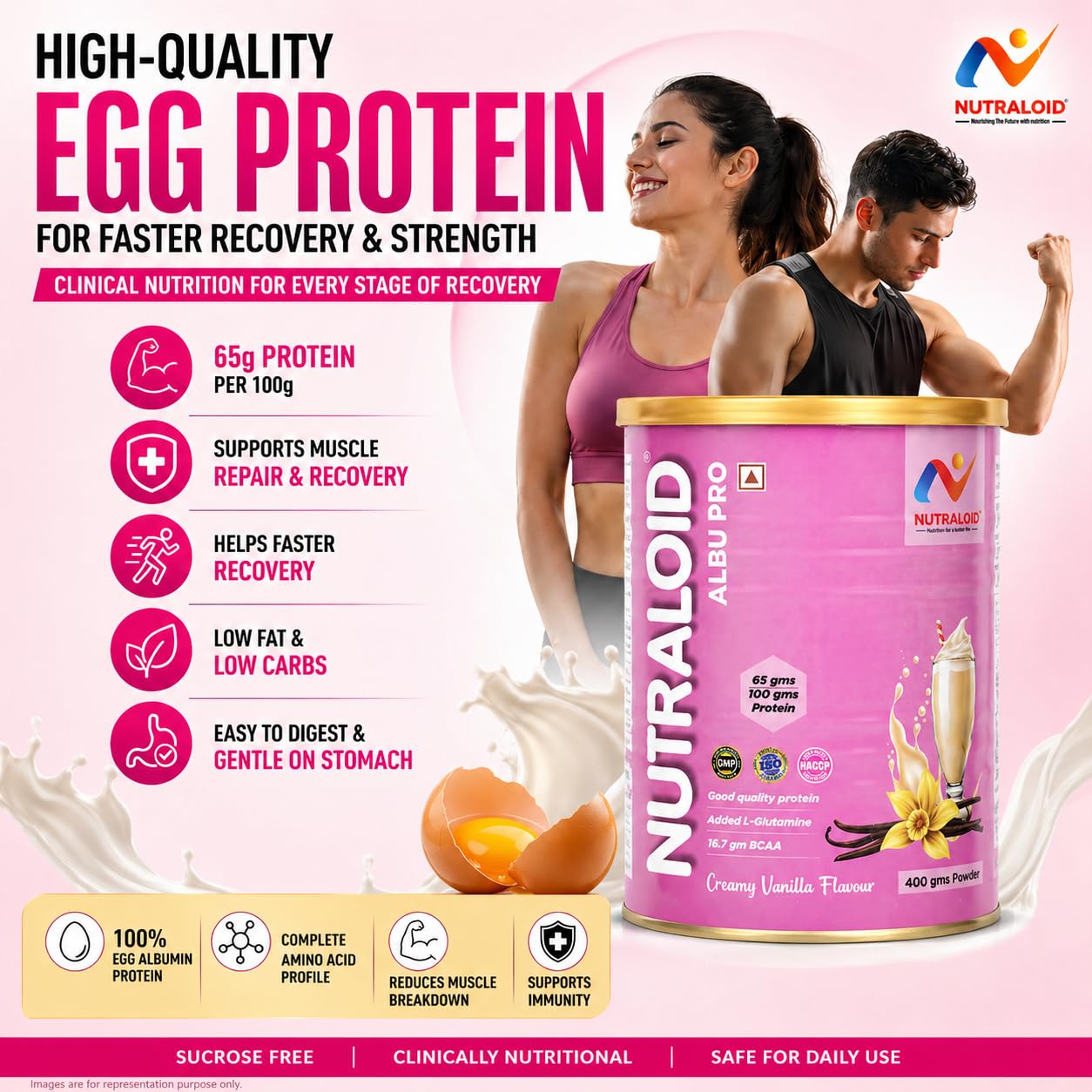 Nutraloid Albu Pro Egg White Protein Powder, Vanilla Flavour, 400 g
