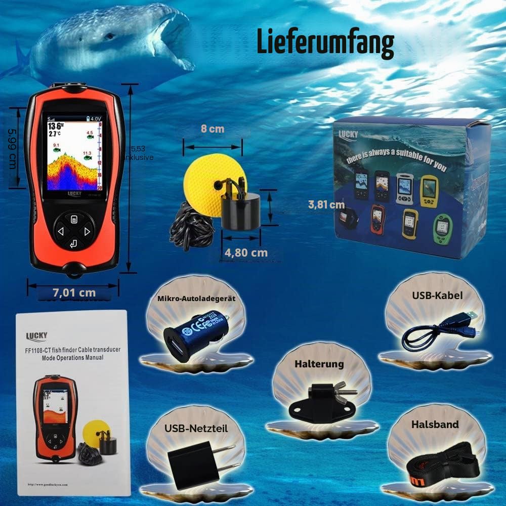 LUCKY Kabelgebundenes Tragbares Sonar Tragbarer Fischfinder zum Angeln Farbmonitor zum Eisfischen Fischfinder für Angelkajakboote