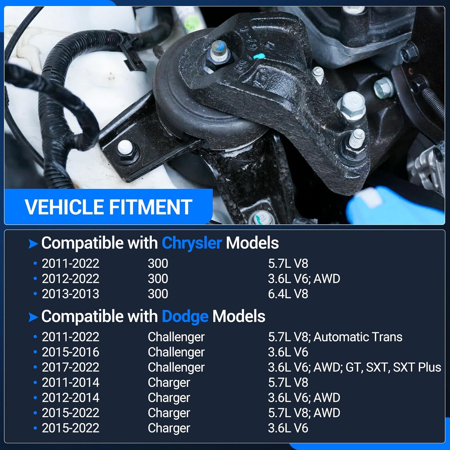 Autoround Engine Motor and Trans Mount Kit Compatible with 2011-2022 Dodge Charger Challenger, Chrysler 300, 3.6L 5.7L 6.4L, Replace# A5522 A5388, Set of 3