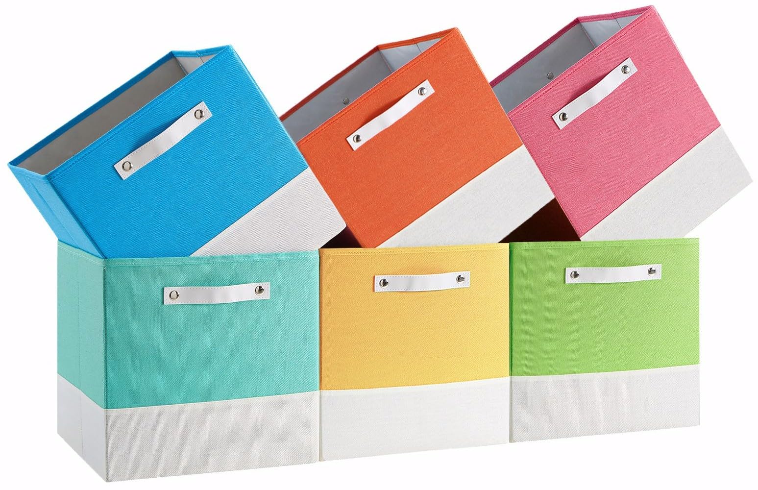 FABINADO Storage Cube | 260g/㎡ Linen Cubby Box for Shelf, Bookshelf, Closet, Wardrobe | 30cm Square Drawer Insert Basket | 6 Pack, Macaron & White (Green/Pink/Blue/Cyan/Yellow/Orange), 30x30x30cm — image 1