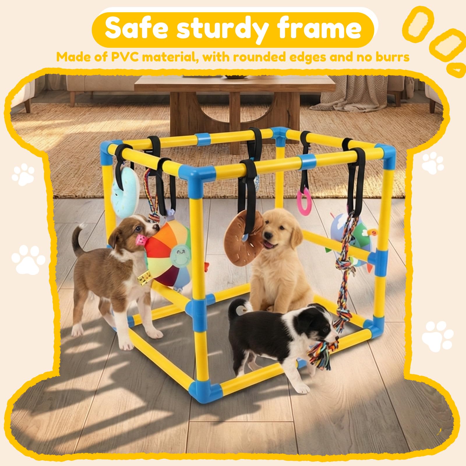 Parco giochi per cuccioli, con 8 giocattoli, parco giochi nella giungla, per cani di piccola taglia, con telaio in PVC, amaca per intrattenimento, addestramento, calma