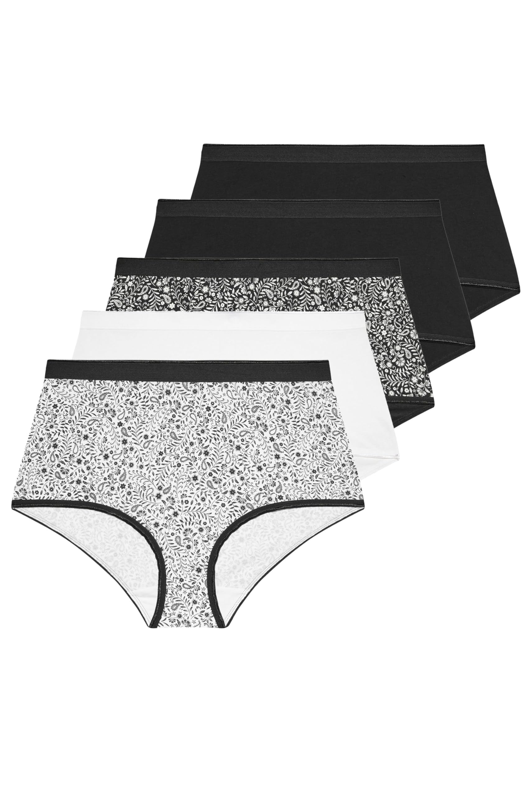Yours 5 Pack Curve Black Paisley Print Full Briefs - Women's - Plus Size Curve