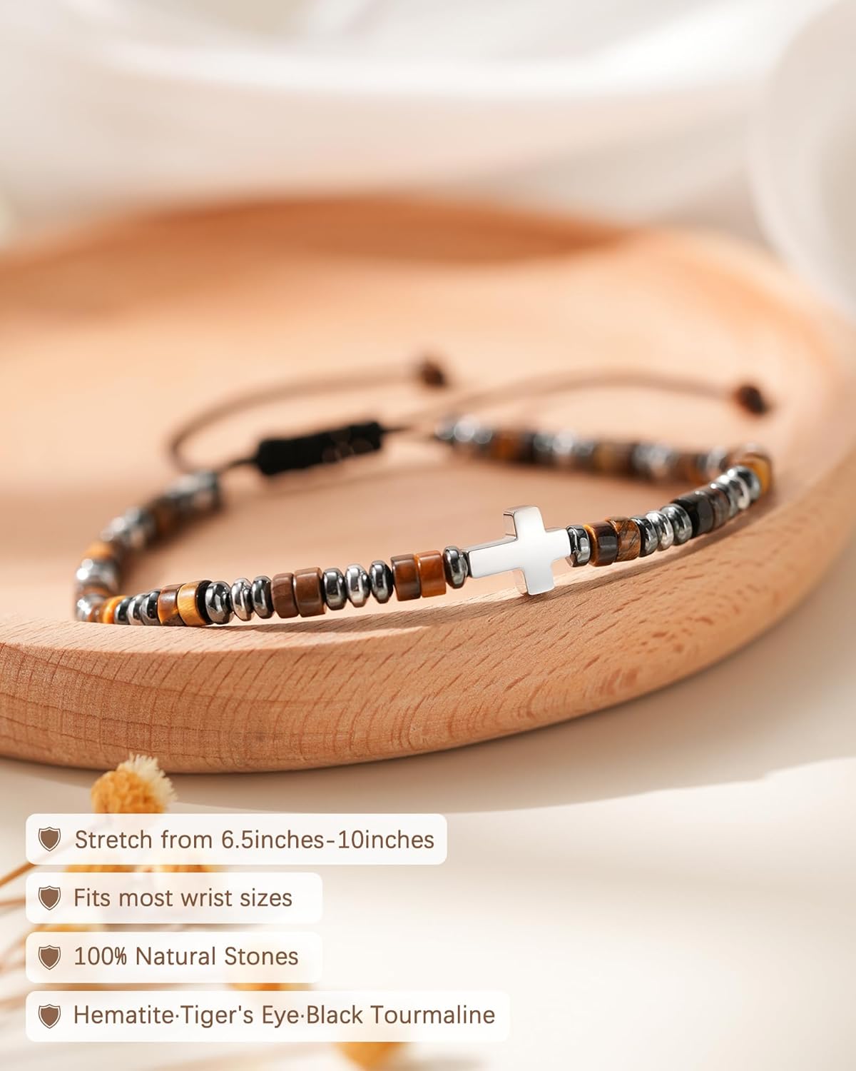 Christian Gifts for Women & Men Cross Bracelet with Loved Card Triple Protection Healing Stone Bracelet Positive Energy Gift for Teen on Birthday Graduation Christmas - Image 3