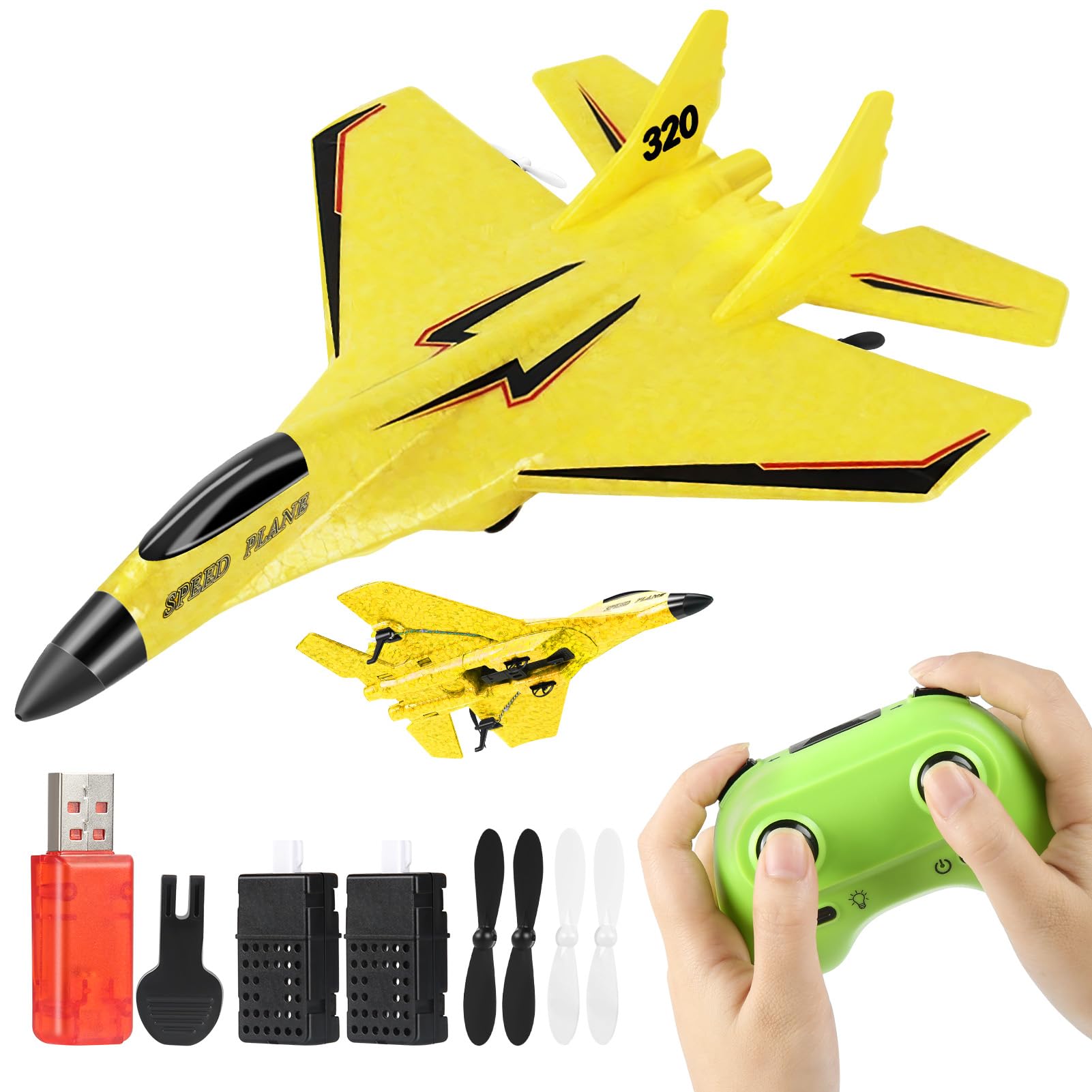RC Plane, Remote Control Wireless Airplane Toy - RC Plane Remote Control 2CH 2.4Ghz RC Plane with Lights, Remote Control Airplanes Foam RC Fighter Airlane Jet for Adults Kids (Yellow)