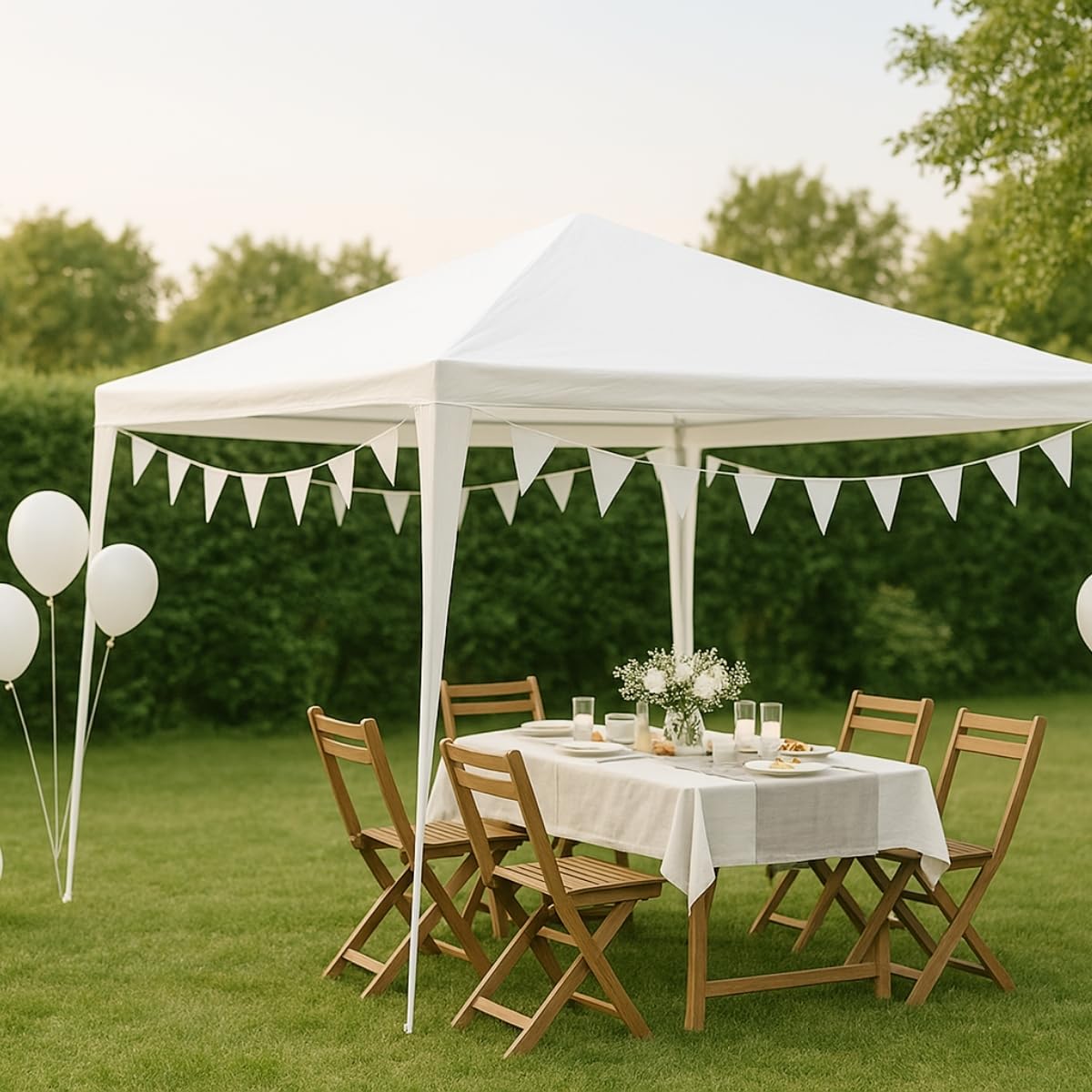 Kinzo Gazebo 3x3 Metri, Gazebo Esterno Resistente, Tendone per Feste Impermeabile, Capannone per Giardino Completo di Picchetti e Corde, Altezza 2.5 M, Bianco